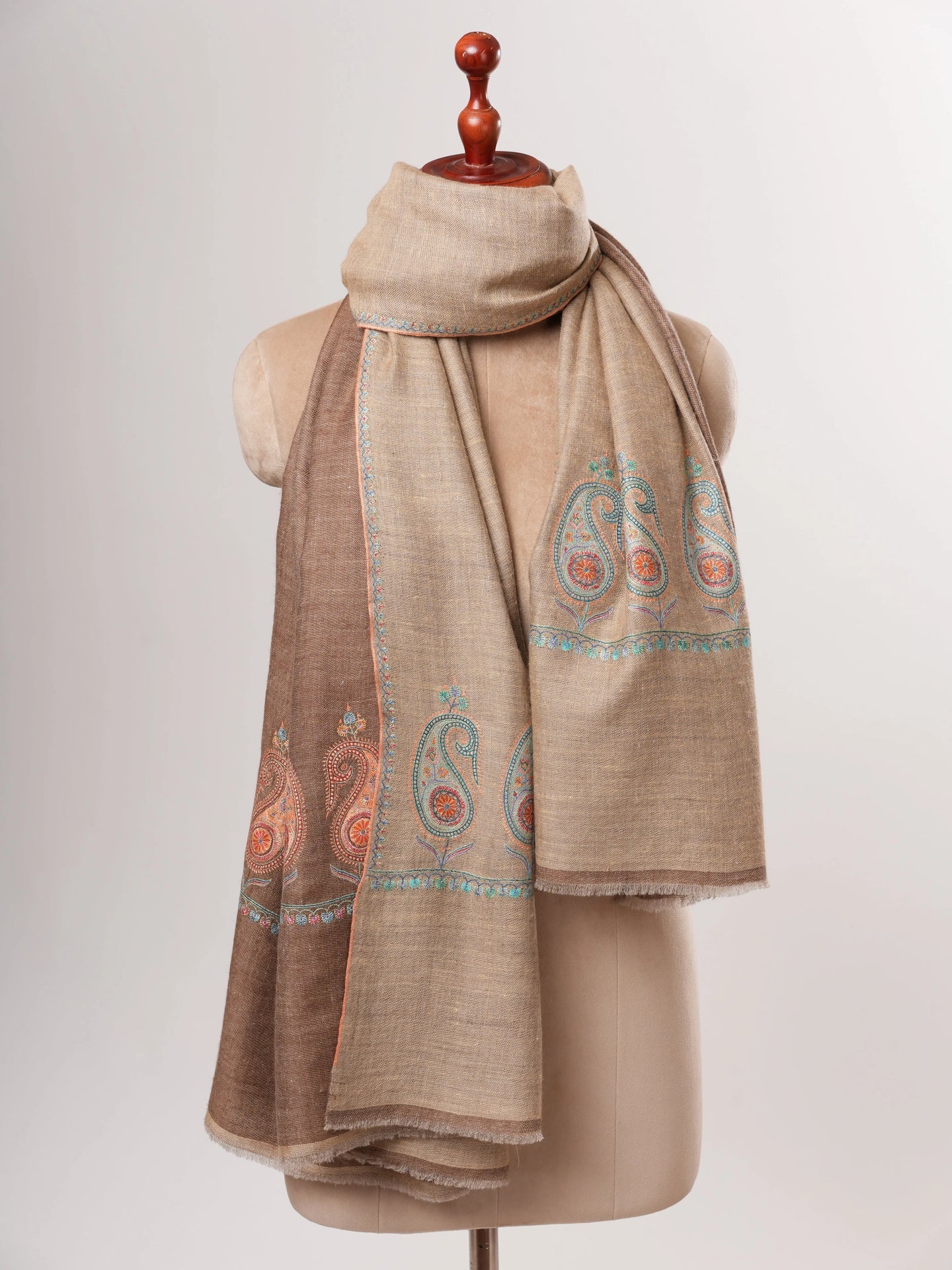 Dual Shade Pashmina Shawl – Hand Embroidered Aksi  Design Shahkaar