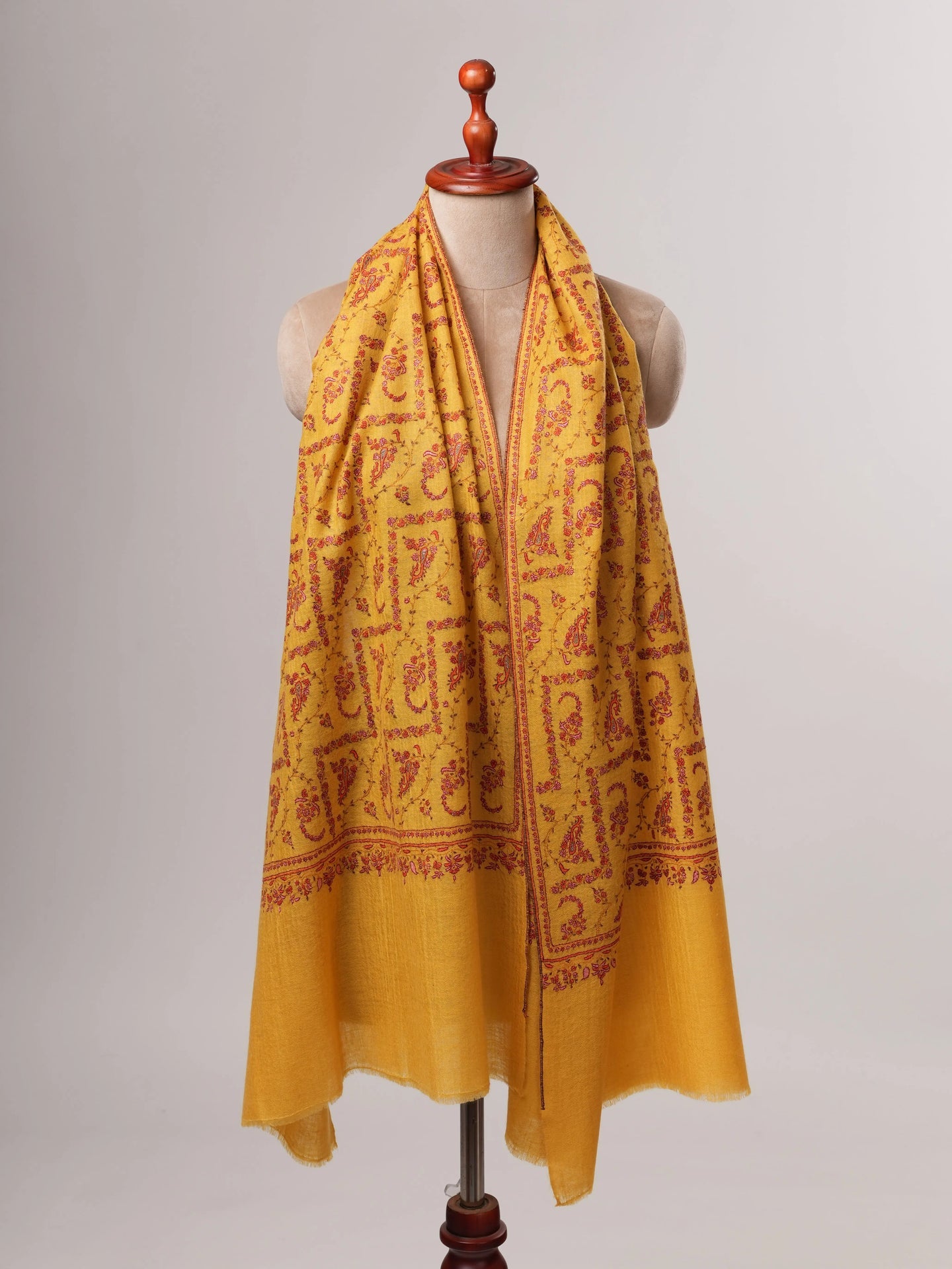 Handcrafted Baby Soft Cashmere Scarf Featuring Intricate Sozni Work Shahkaar