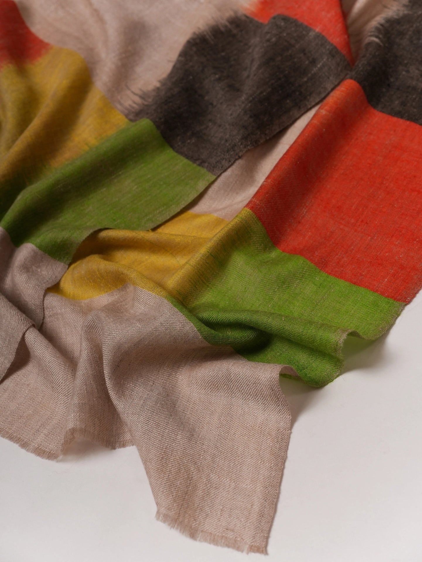 Ikat Handloomed Pashmina Shawl with Multicolor Border Detailing