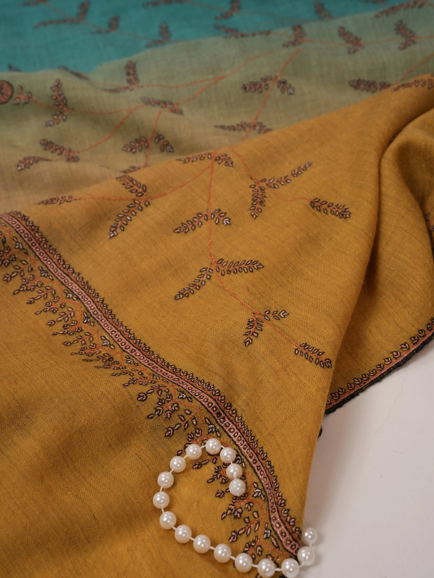 Ombre All Over Hand Embroidered Pure Pashmina Shawl Shahkaar.com