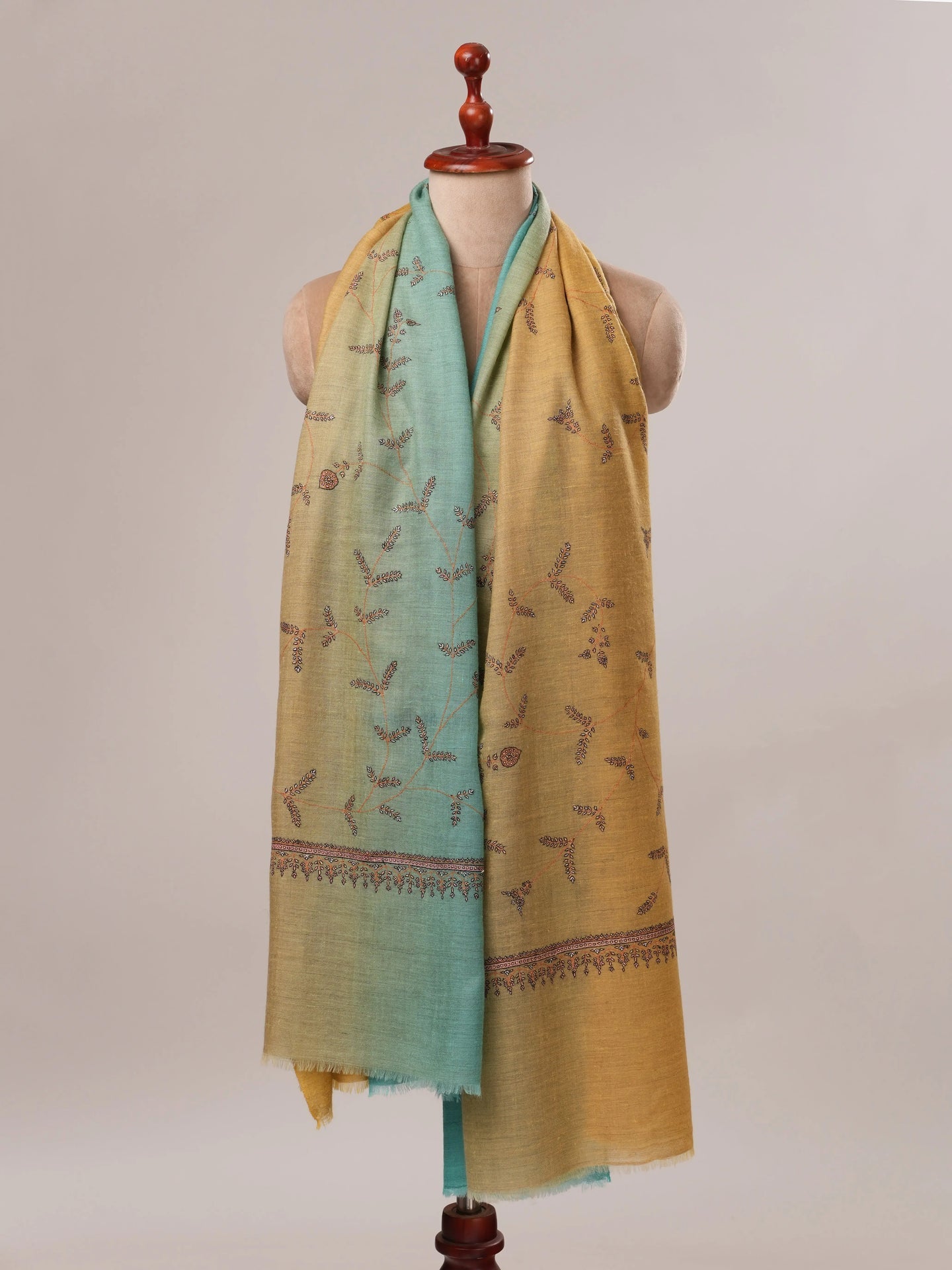 Ombre All Over Hand Embroidered Pure Pashmina Shawl Shahkaar.com