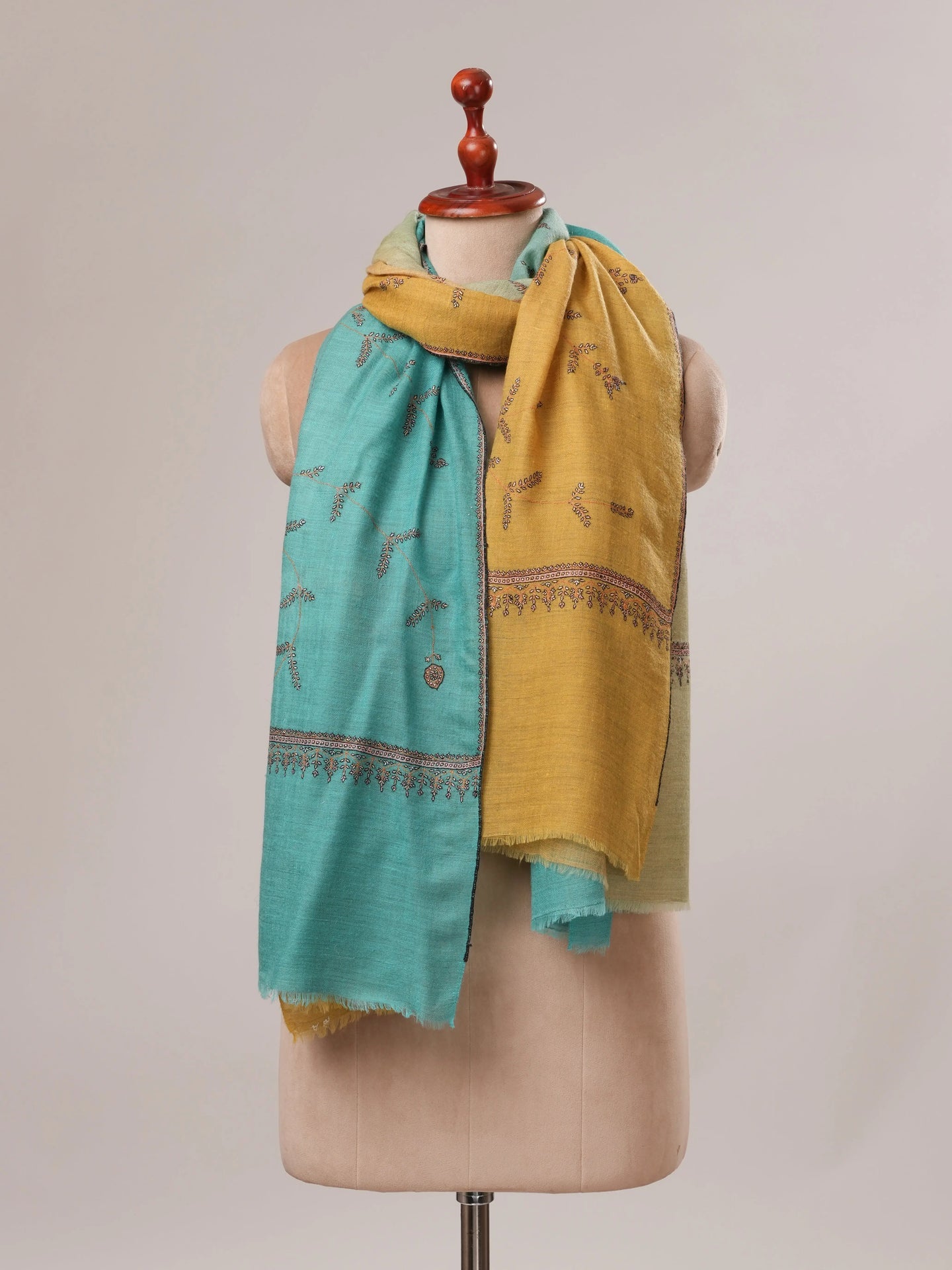Ombre All Over Hand Embroidered Pure Pashmina Shawl Shahkaar.com