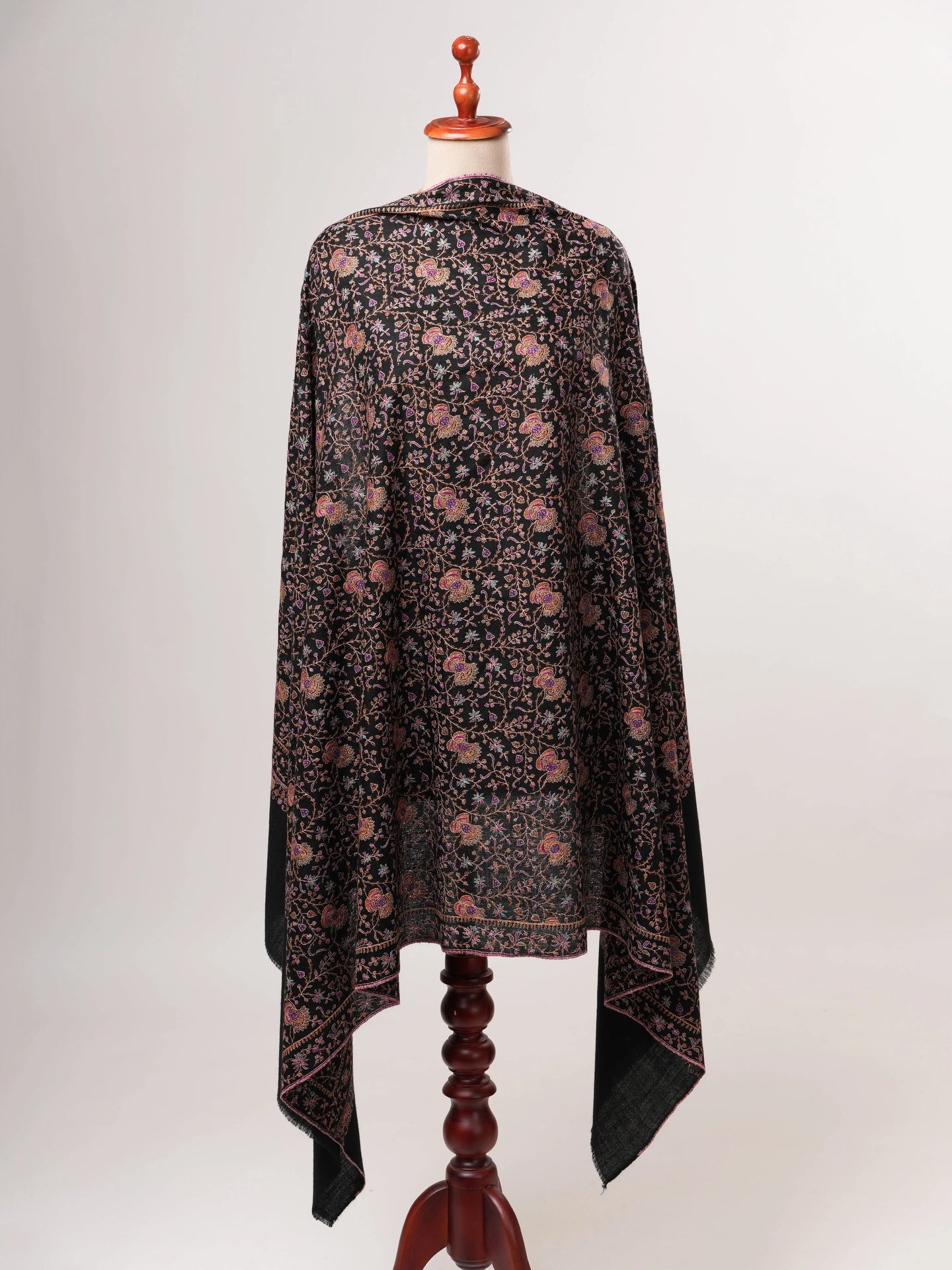 Black Pure Pashmina Shawl with Classic Jali Embroidery Shahkaar
