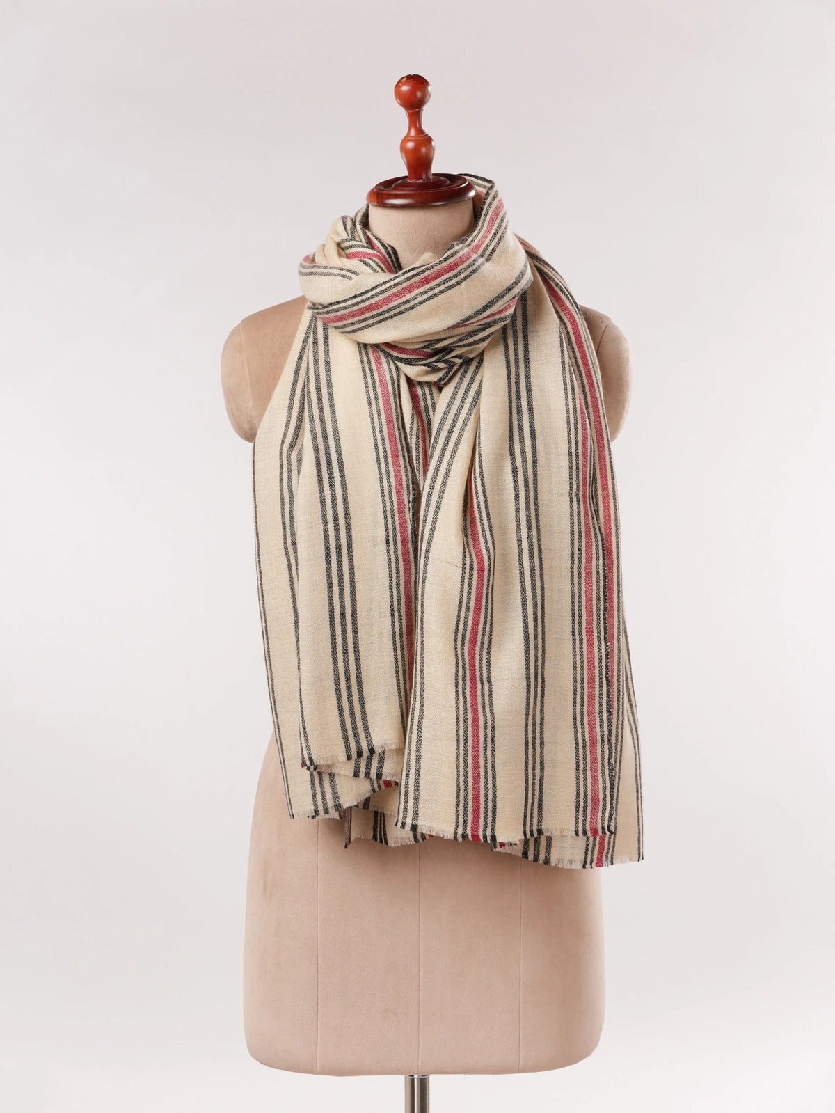 Handspun Pure Pashmina Shawl with Handwoven Stripe