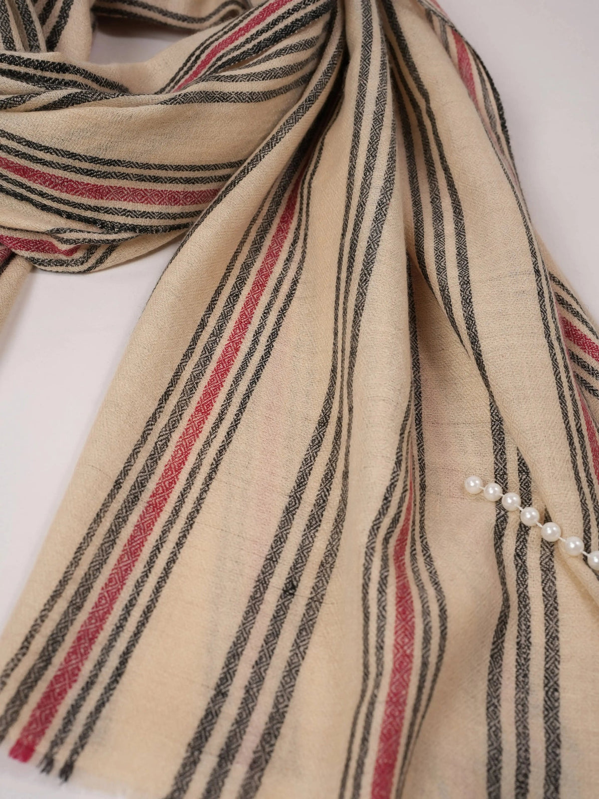 Handspun Pure Pashmina Shawl with Handwoven Stripe