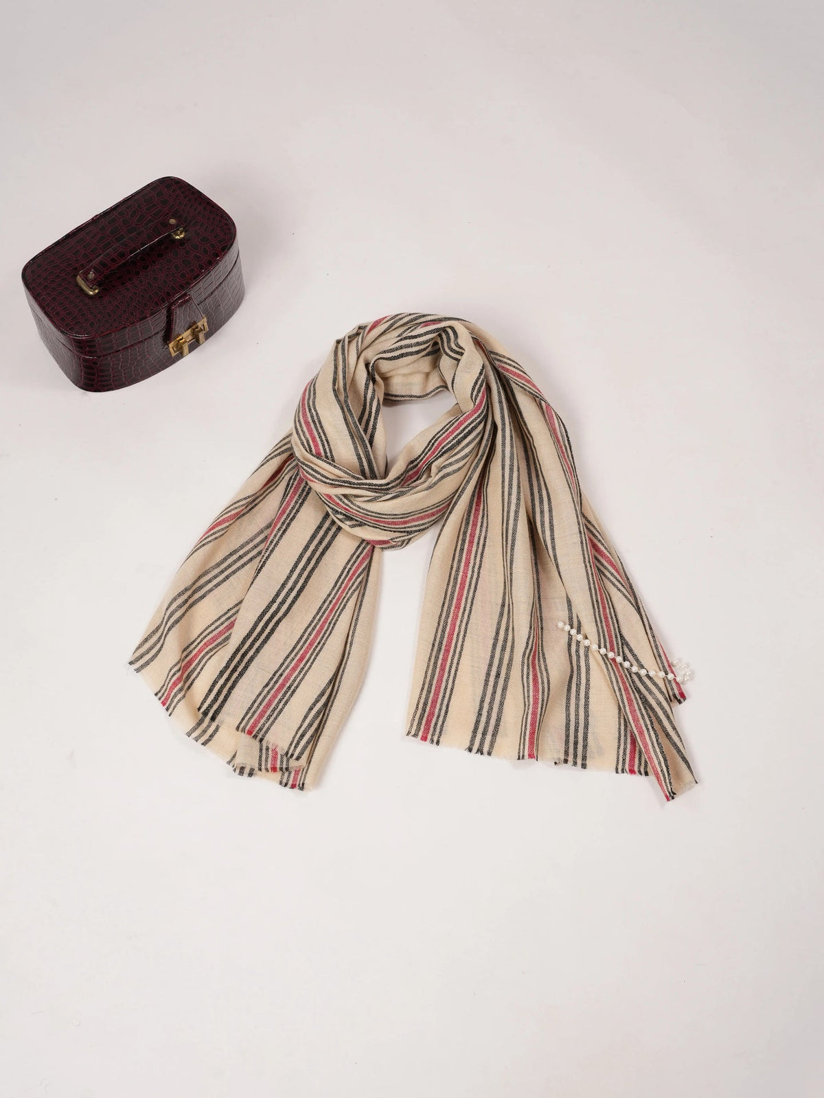 Handspun Pure Pashmina Shawl with Handwoven Stripe
