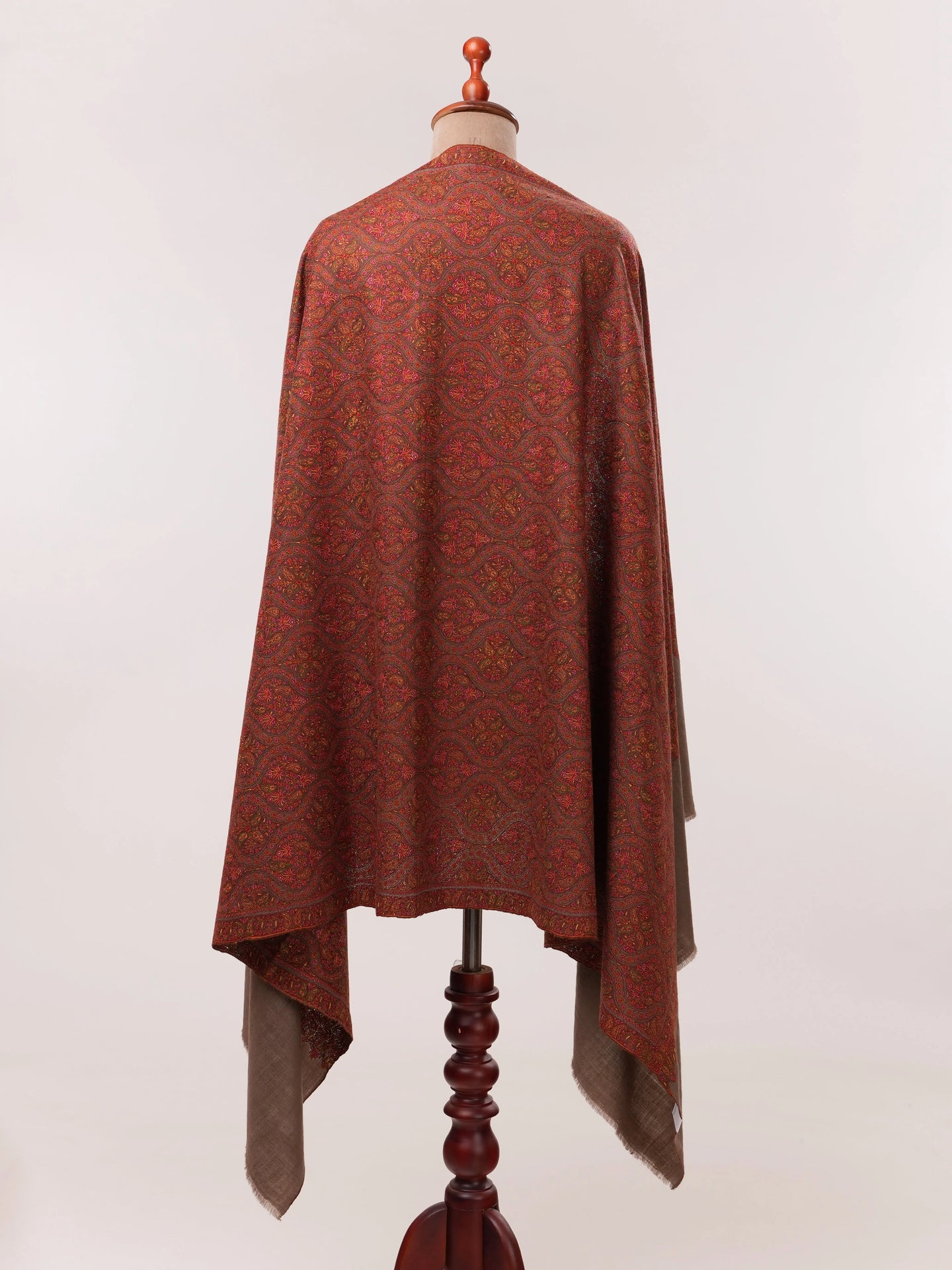 Toosh Color Jamavar Pashmina Shawl with Minute Detailed Silk Hand Embroidery Shahkaar.com