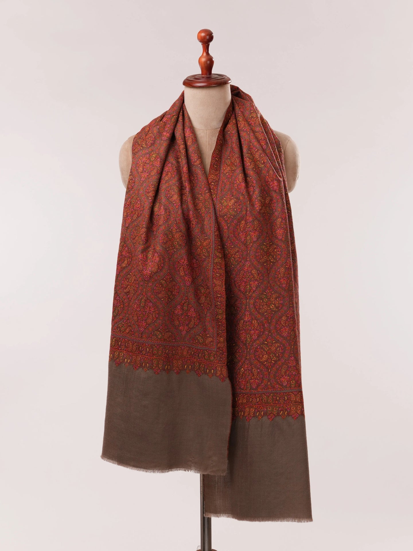 Toosh Color Jamavar Pashmina Shawl with Minute Detailed Silk Hand Embroidery Shahkaar.com