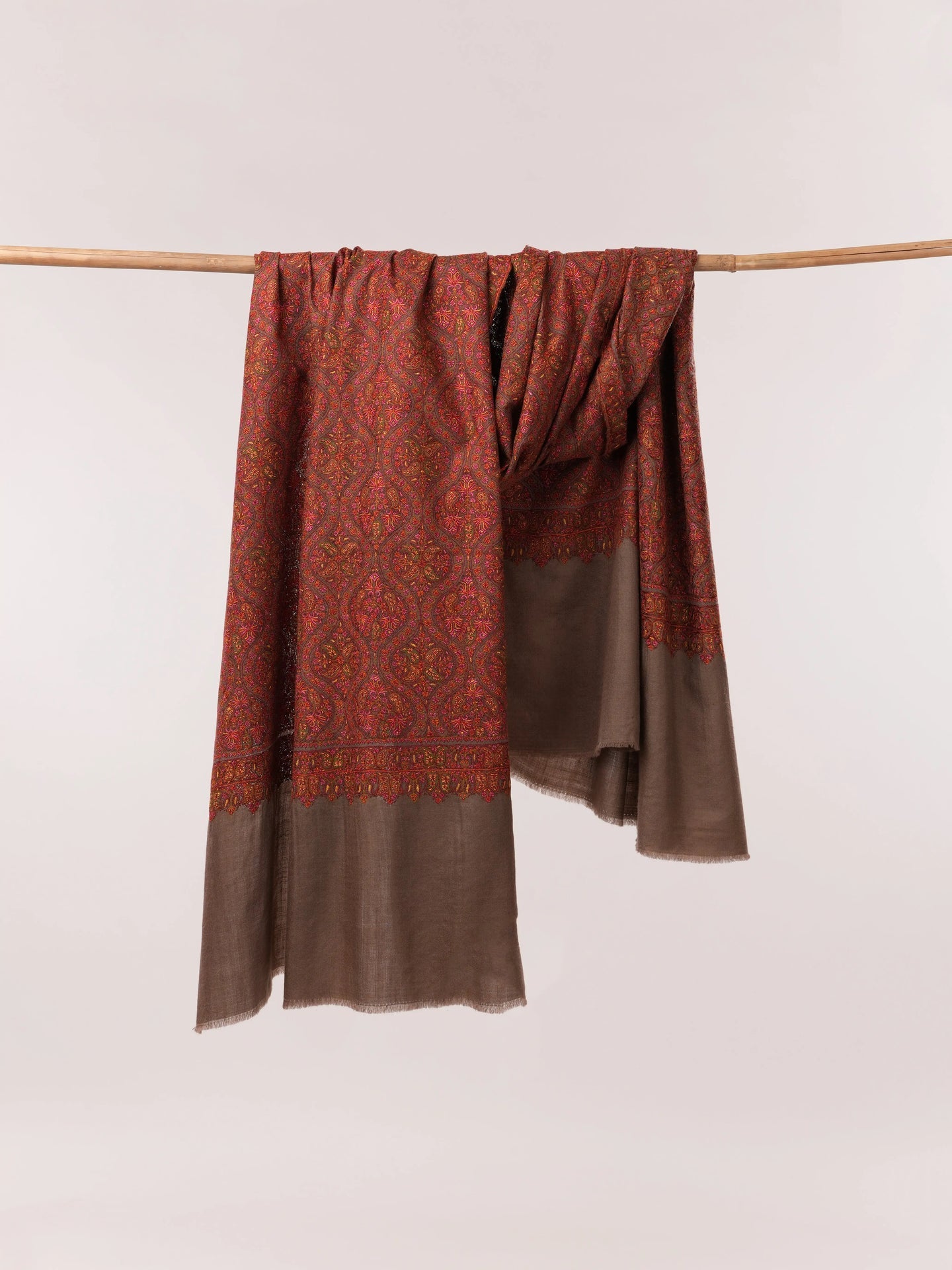 Toosh Color Jamavar Pashmina Shawl with Minute Detailed Silk Hand Embroidery Shahkaar.com