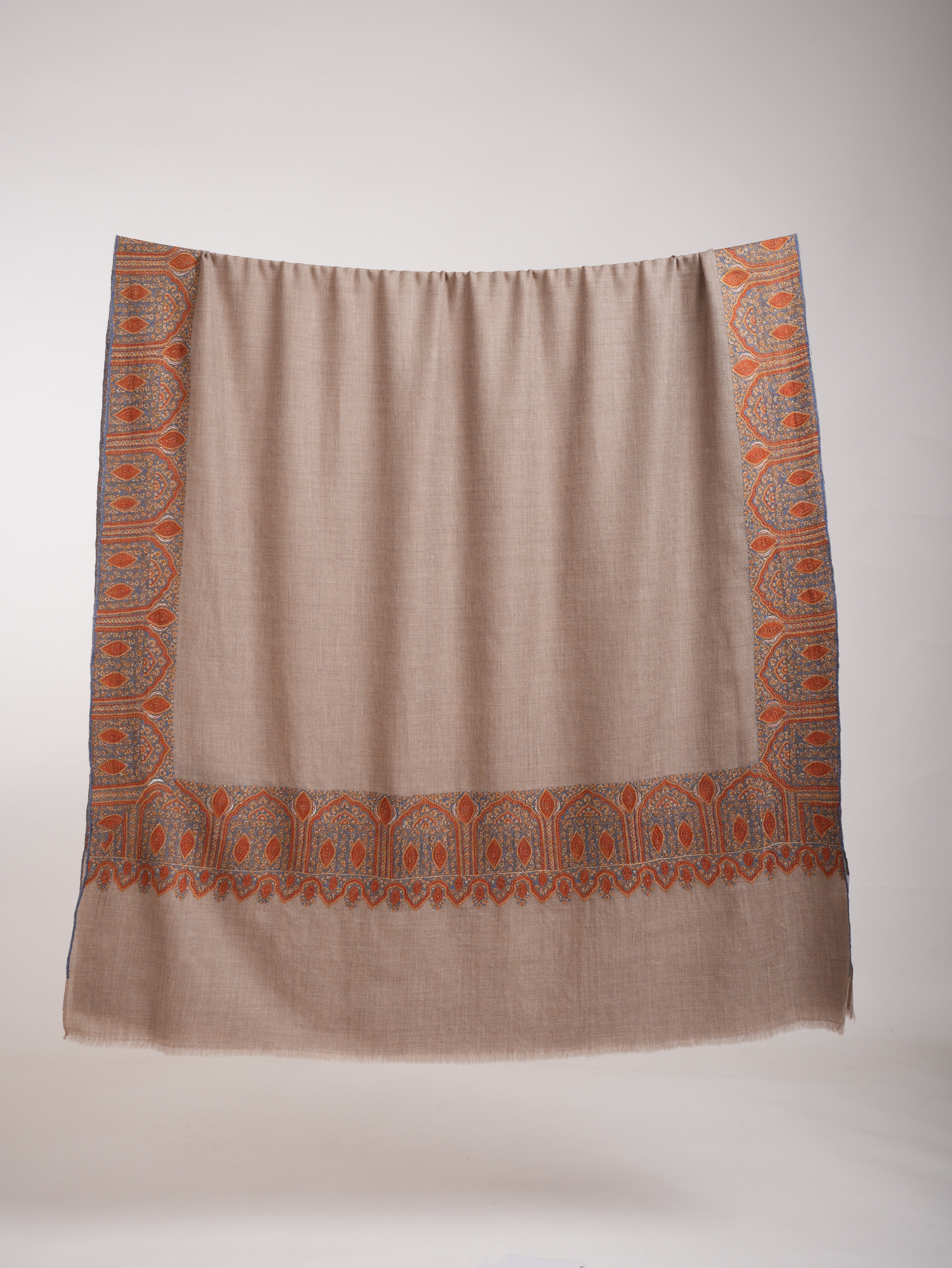 Natural Grey Daurdar Handstitched Authentic Pashmina Shawl