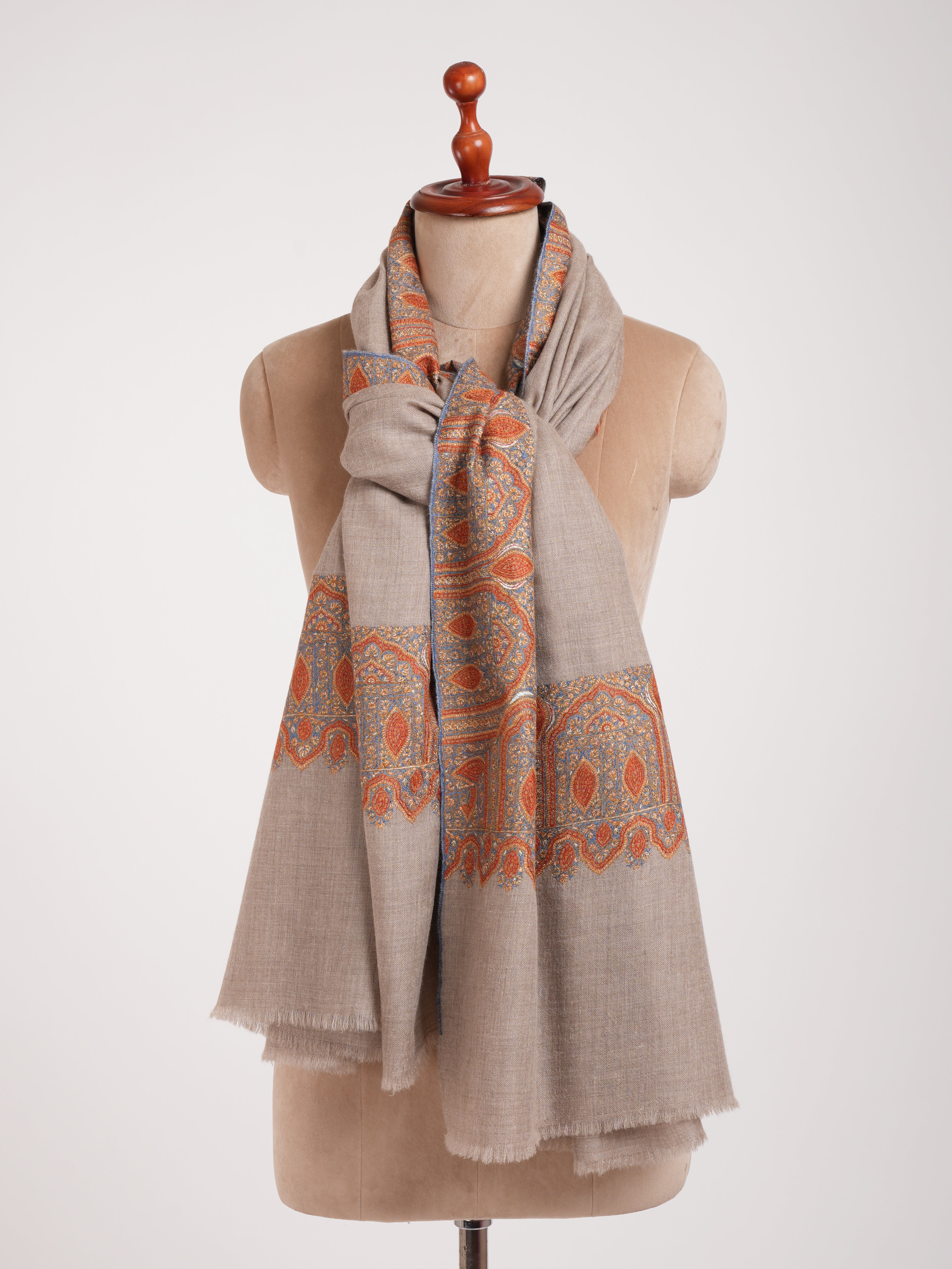 Natural Grey Daurdar Handstitched Authentic Pashmina Shawl