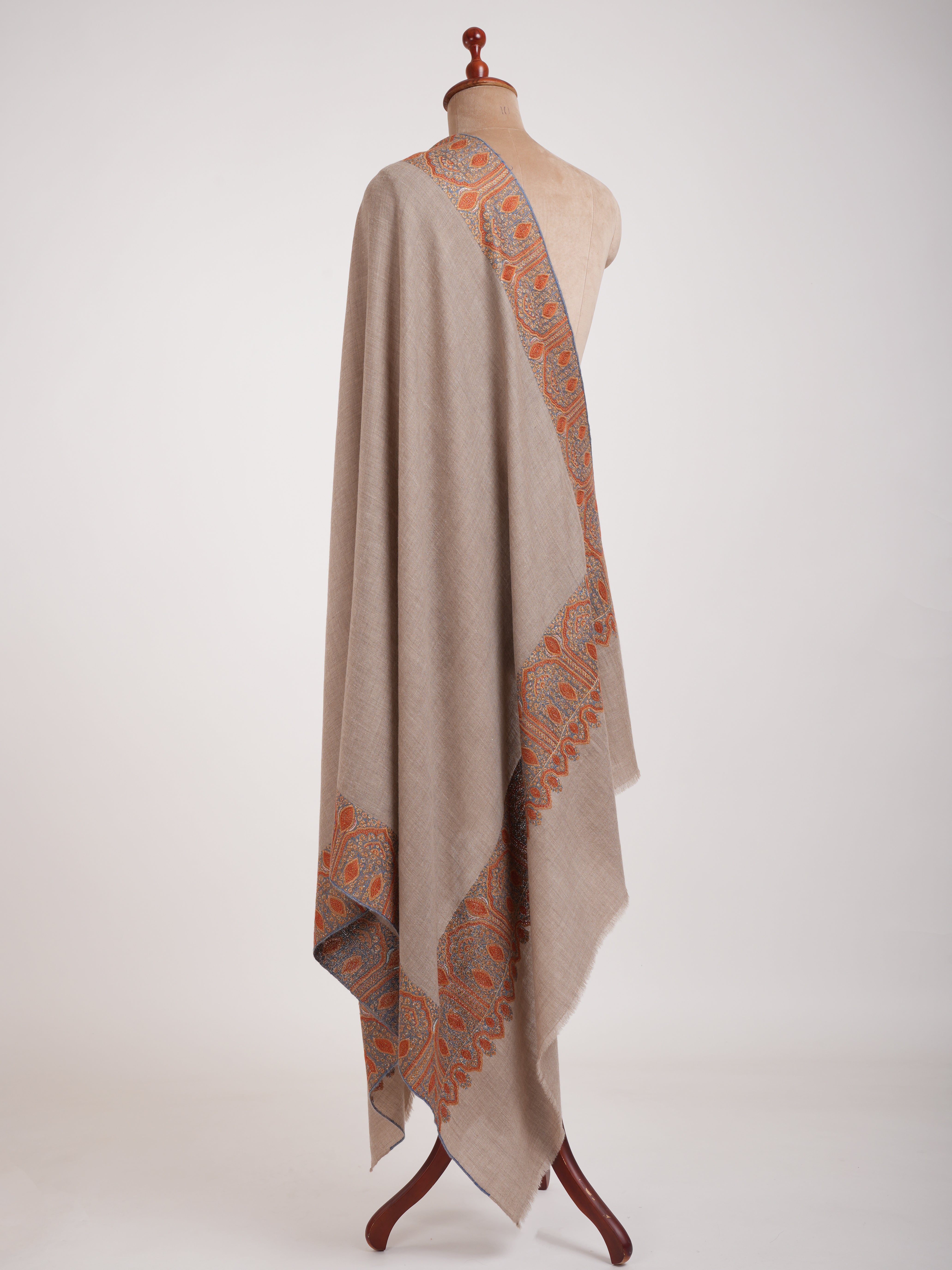 Natural Grey Daurdar Handstitched Authentic Pashmina Shawl