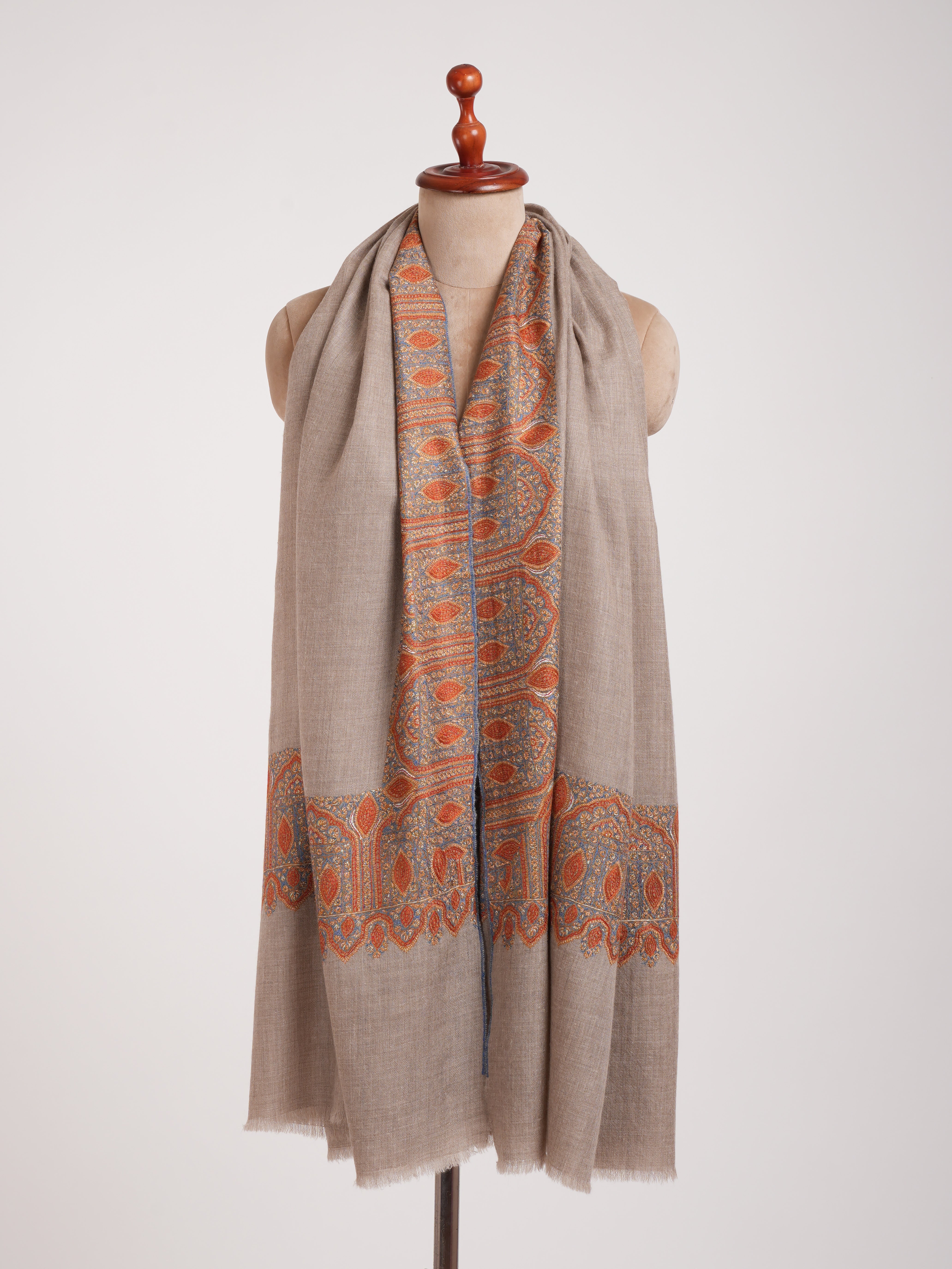 Natural Grey Daurdar Handstitched Authentic Pashmina Shawl