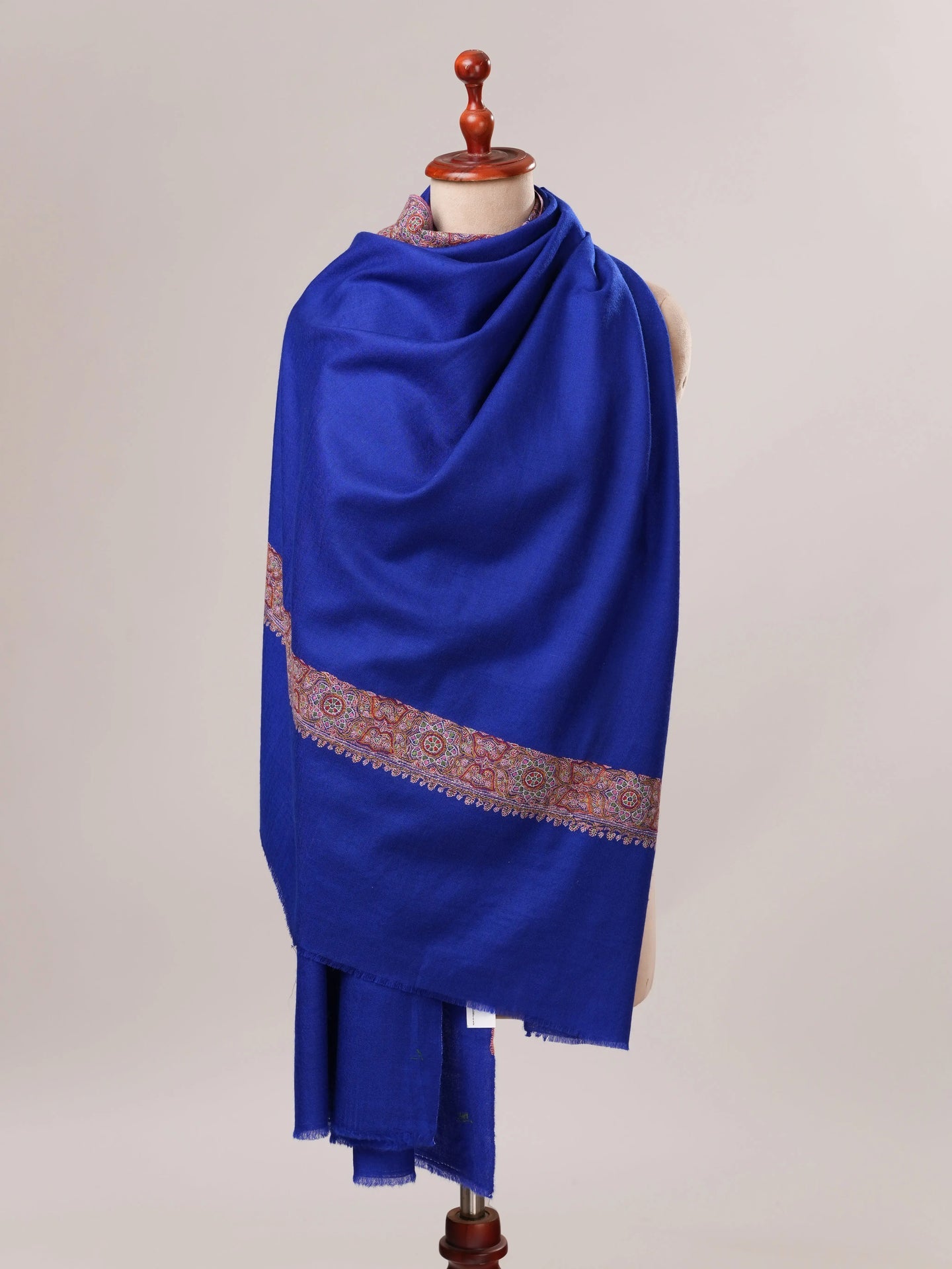 Blue Neemdaur Traditional Sozni Hand Embroidered Pashmina Shawl Shahkaar.com