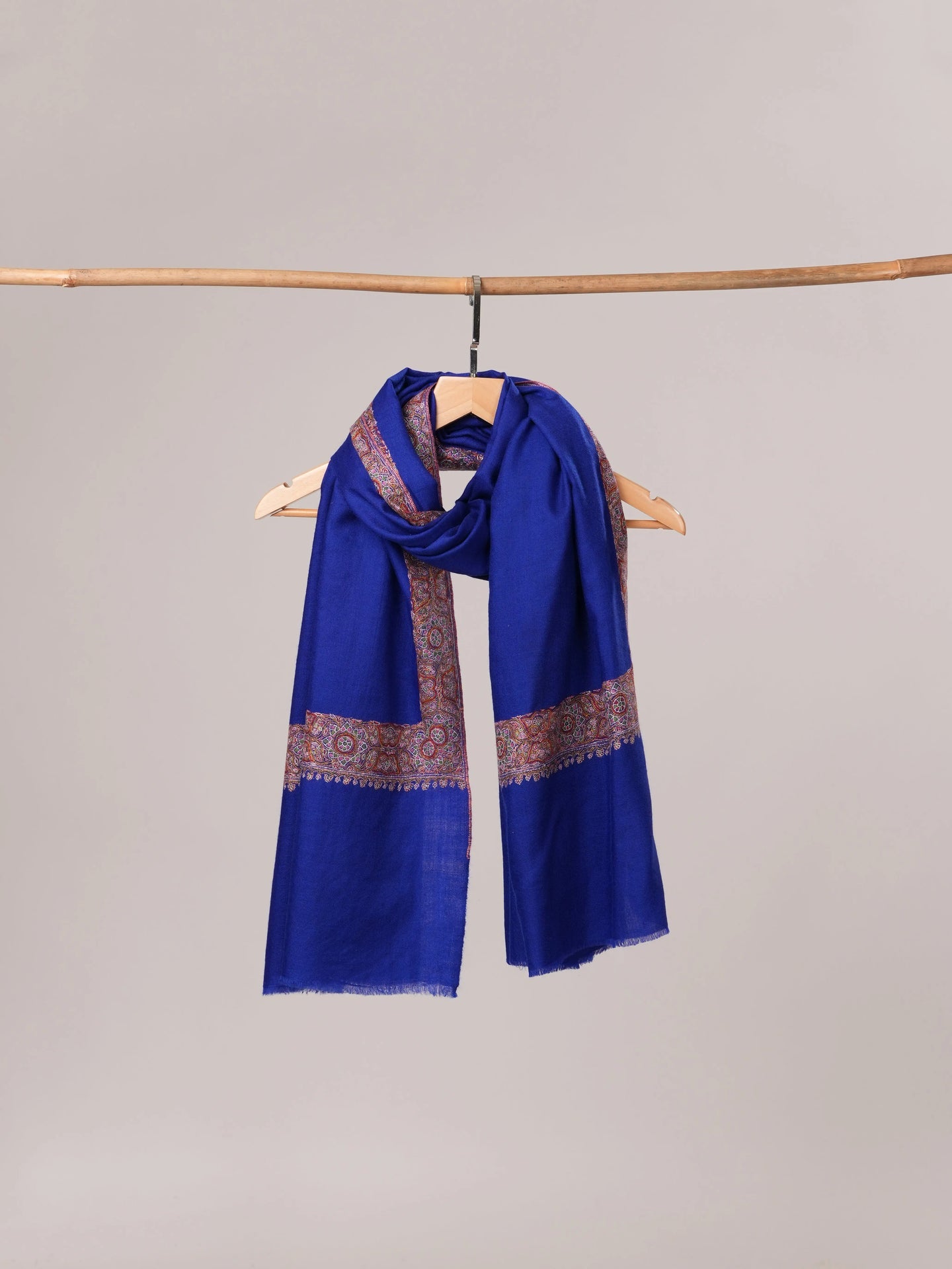 Blue Neemdaur Traditional Sozni Hand Embroidered Pashmina Shawl Shahkaar.com