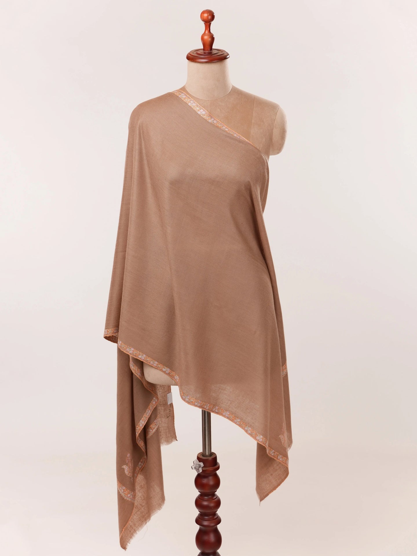 Beige Hand Embroidered Soft Cashmere Scarf Shahkaar.com