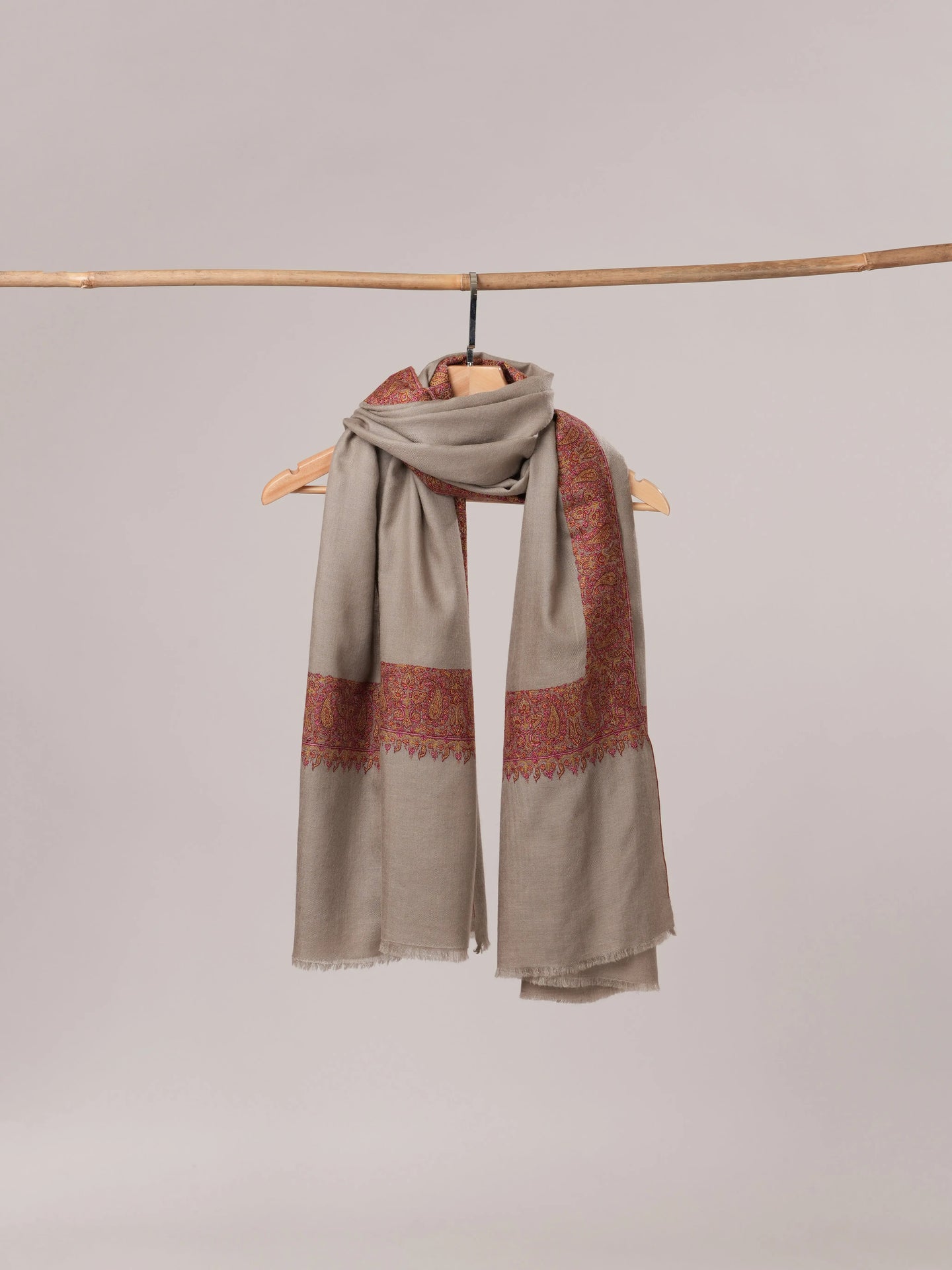 Handspun Pashmina Shawl with Classic Daurdar Hand Embroidery Shahkaar.com