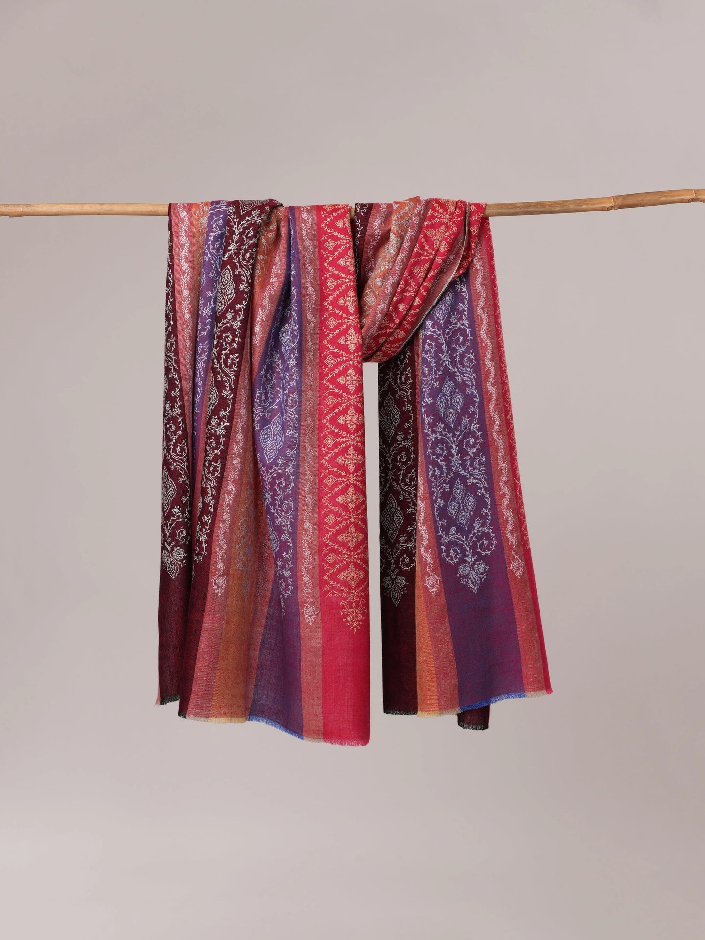 Striped All Over Jali Hand Embroidered Pashmina Shawl Shahkaar.com