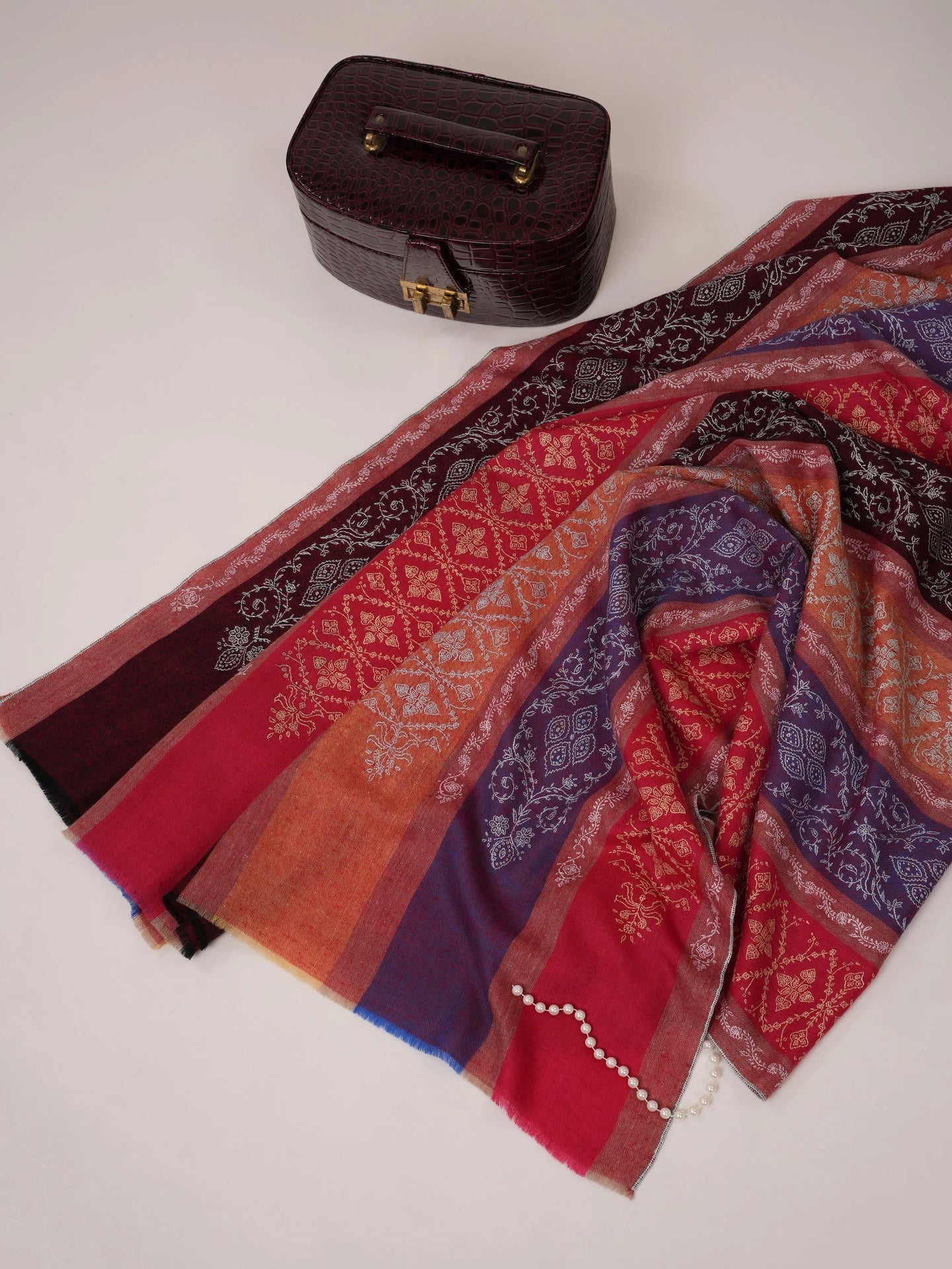 Striped All Over Jali Hand Embroidered Pashmina Shawl Shahkaar.com