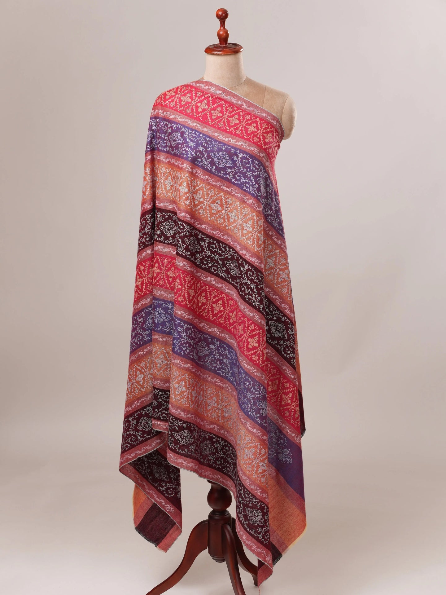 Striped All Over Jali Hand Embroidered Pashmina Shawl Shahkaar.com