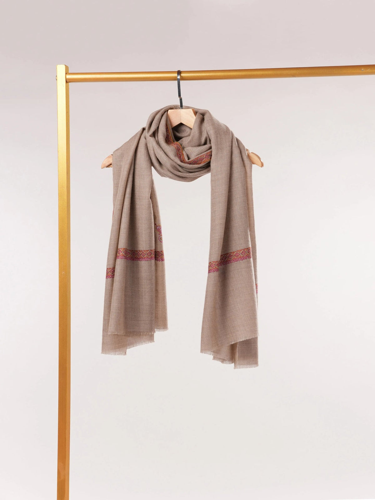 Natural Taupe Pashmina Shawl with Classic Hand Embroidery Shahkaar.com