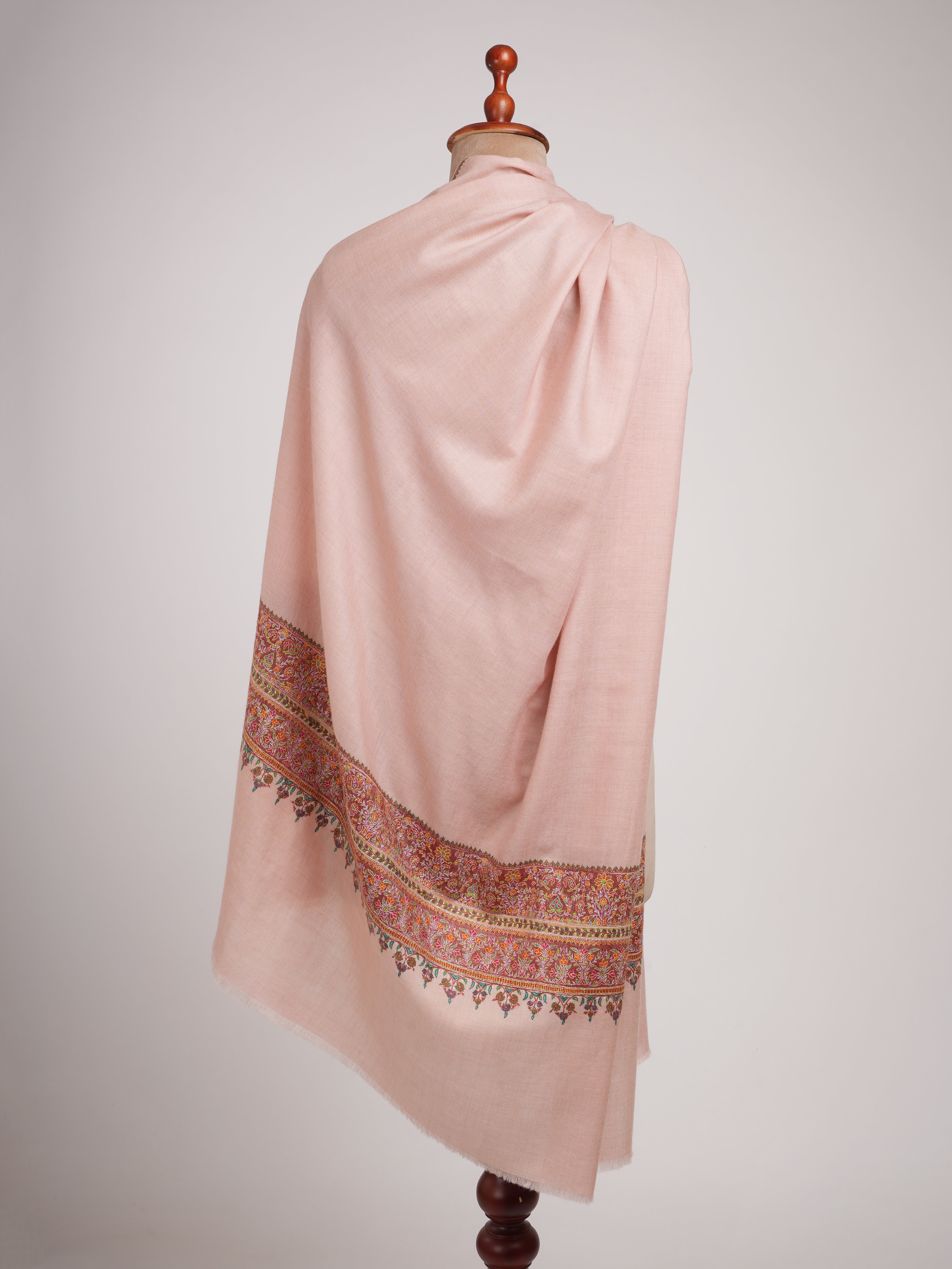 Baby Pink Palla Embroidery Pure Pashmina Shawl