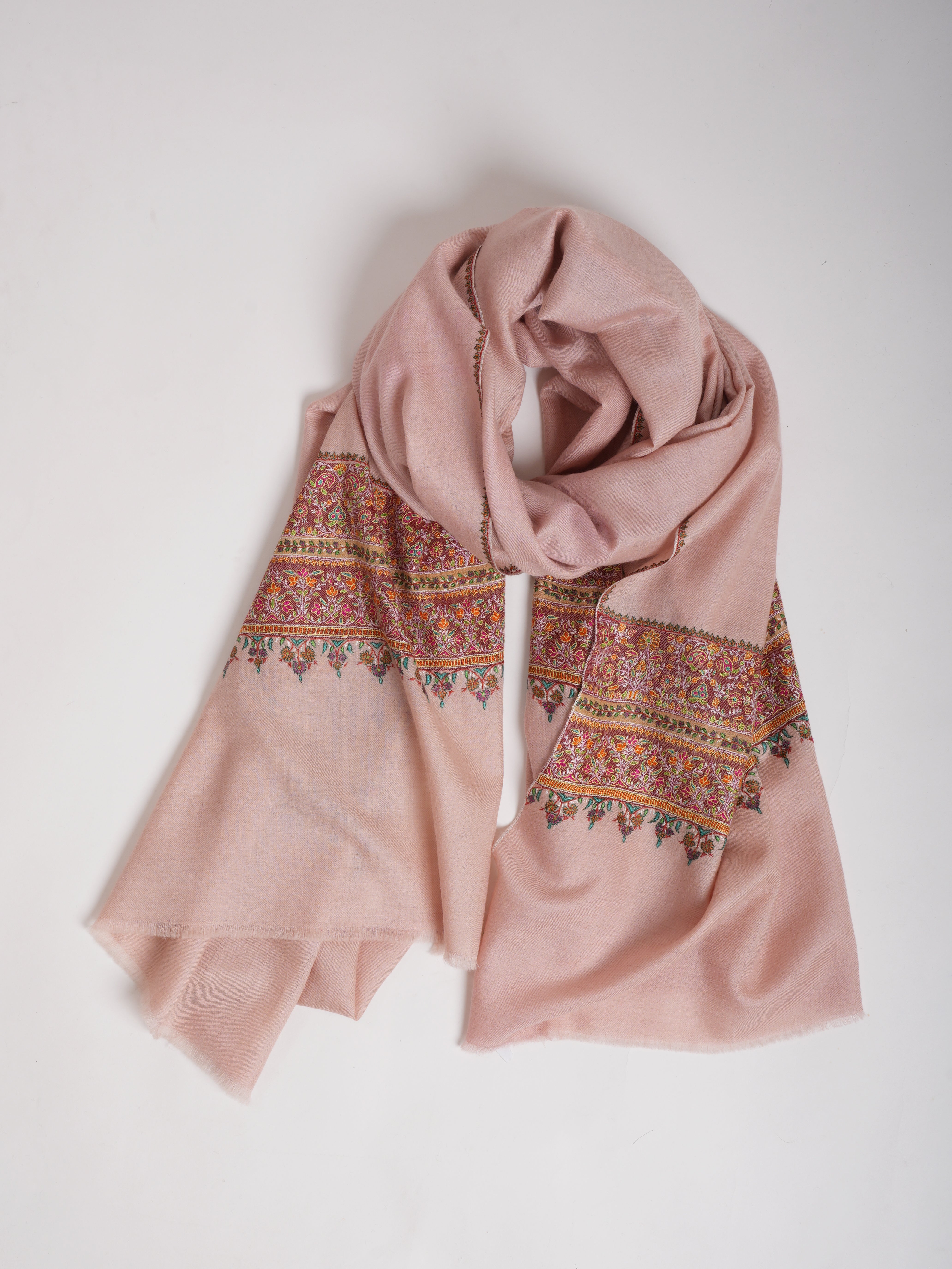 Baby Pink Palla Embroidery Pure Pashmina Shawl