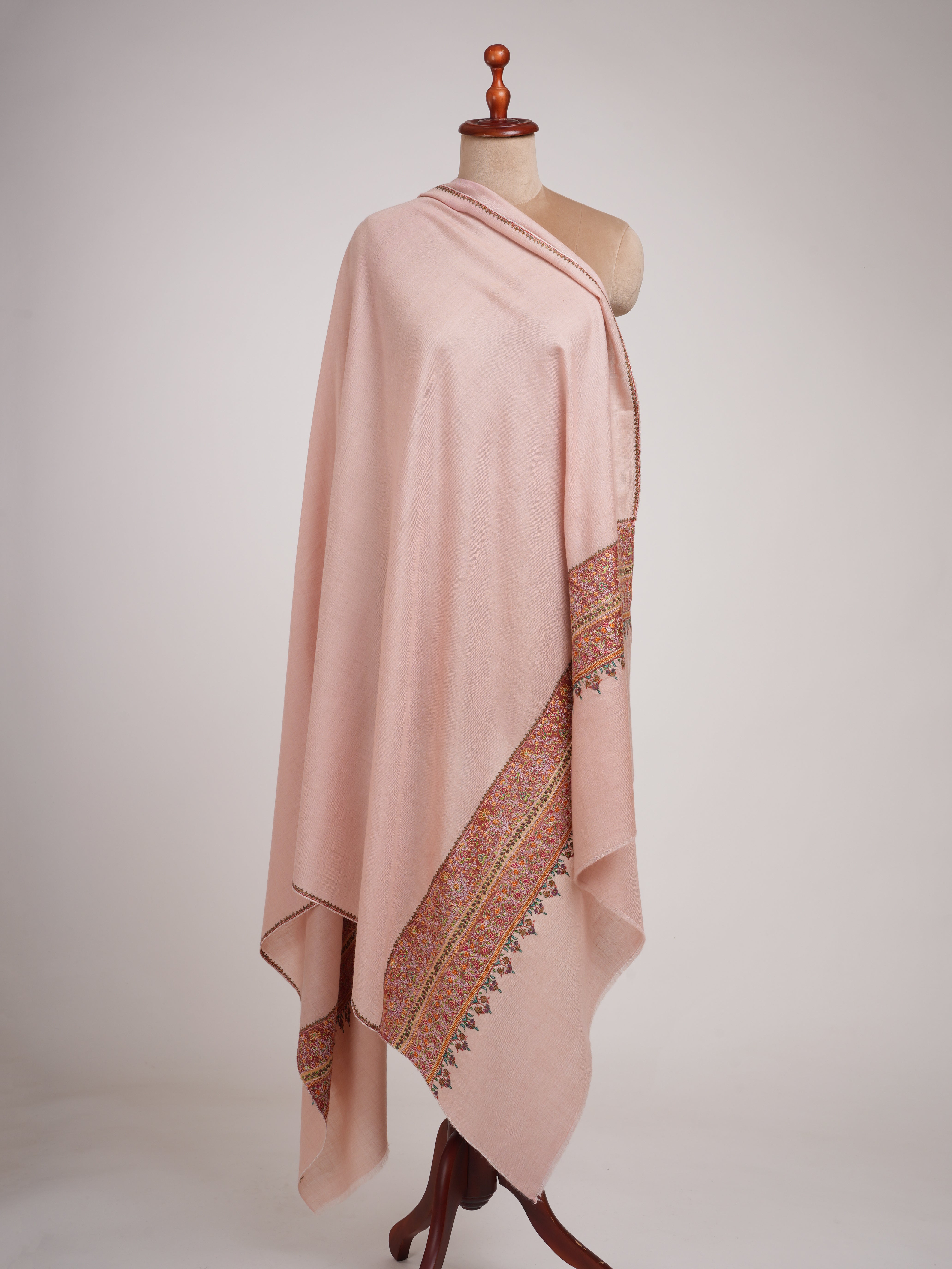 Baby Pink Palla Embroidery Pure Pashmina Shawl