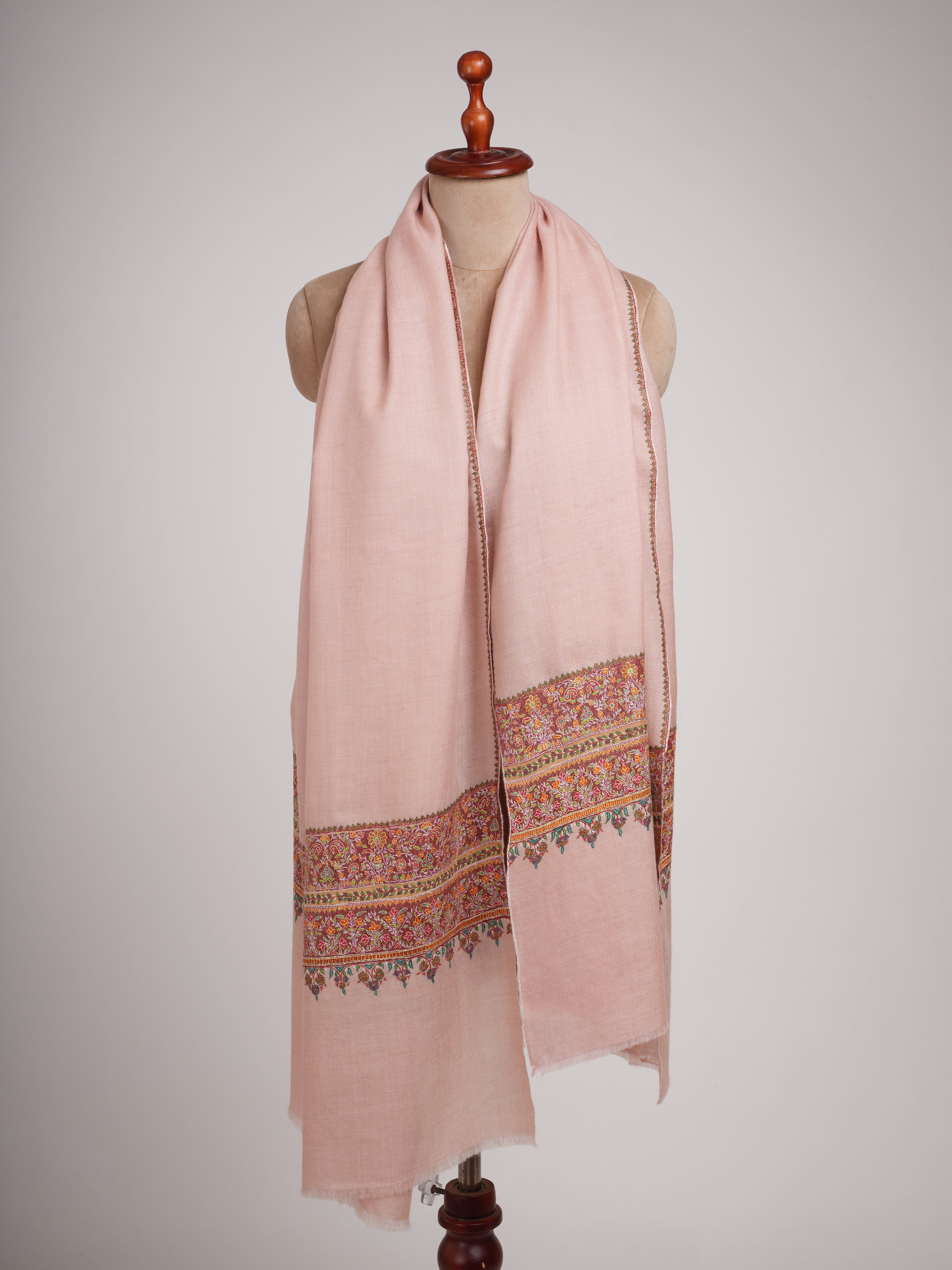 Baby Pink Palla Embroidery Pure Pashmina Shawl