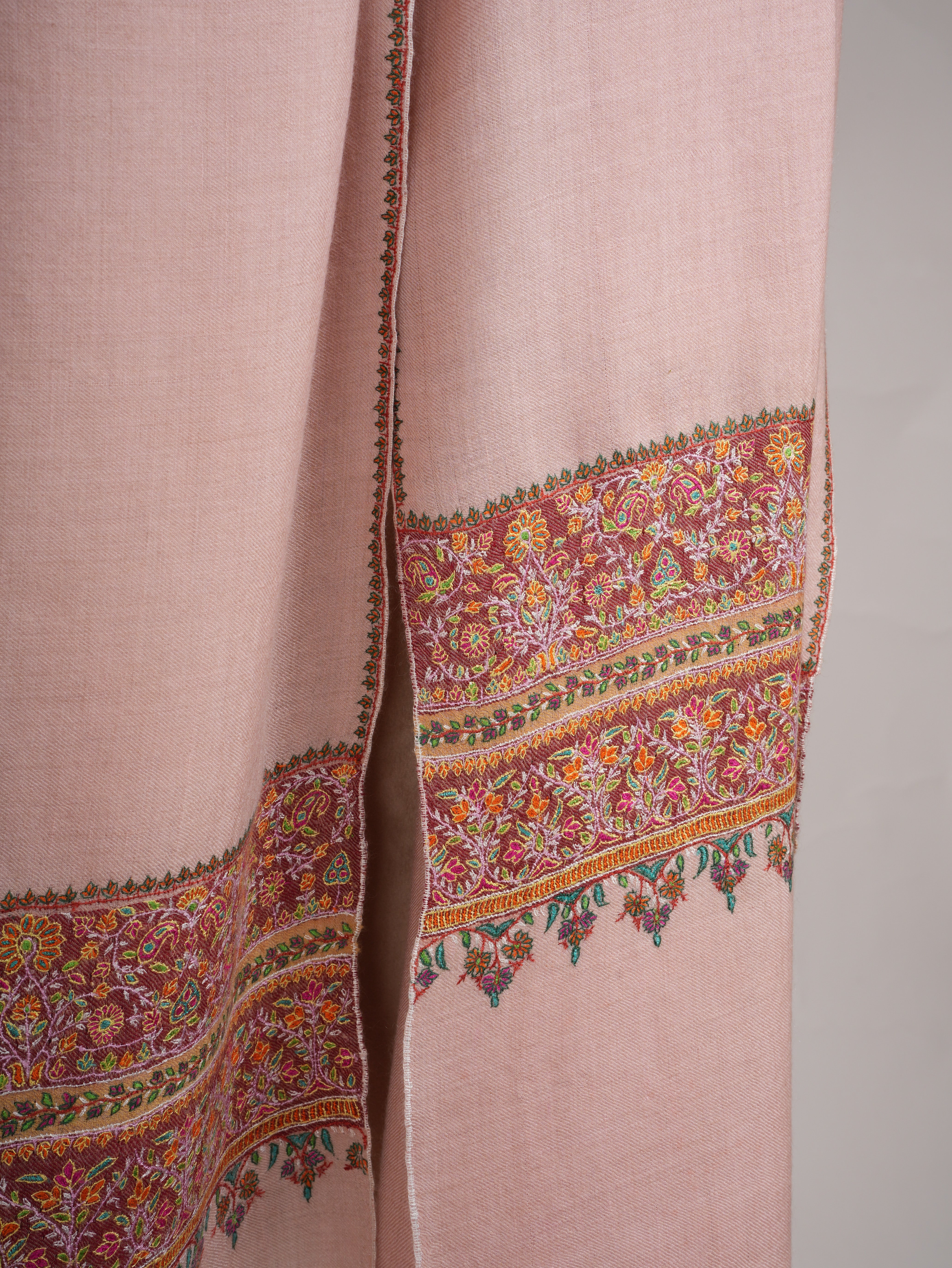 Baby Pink Palla Embroidery Pure Pashmina Shawl