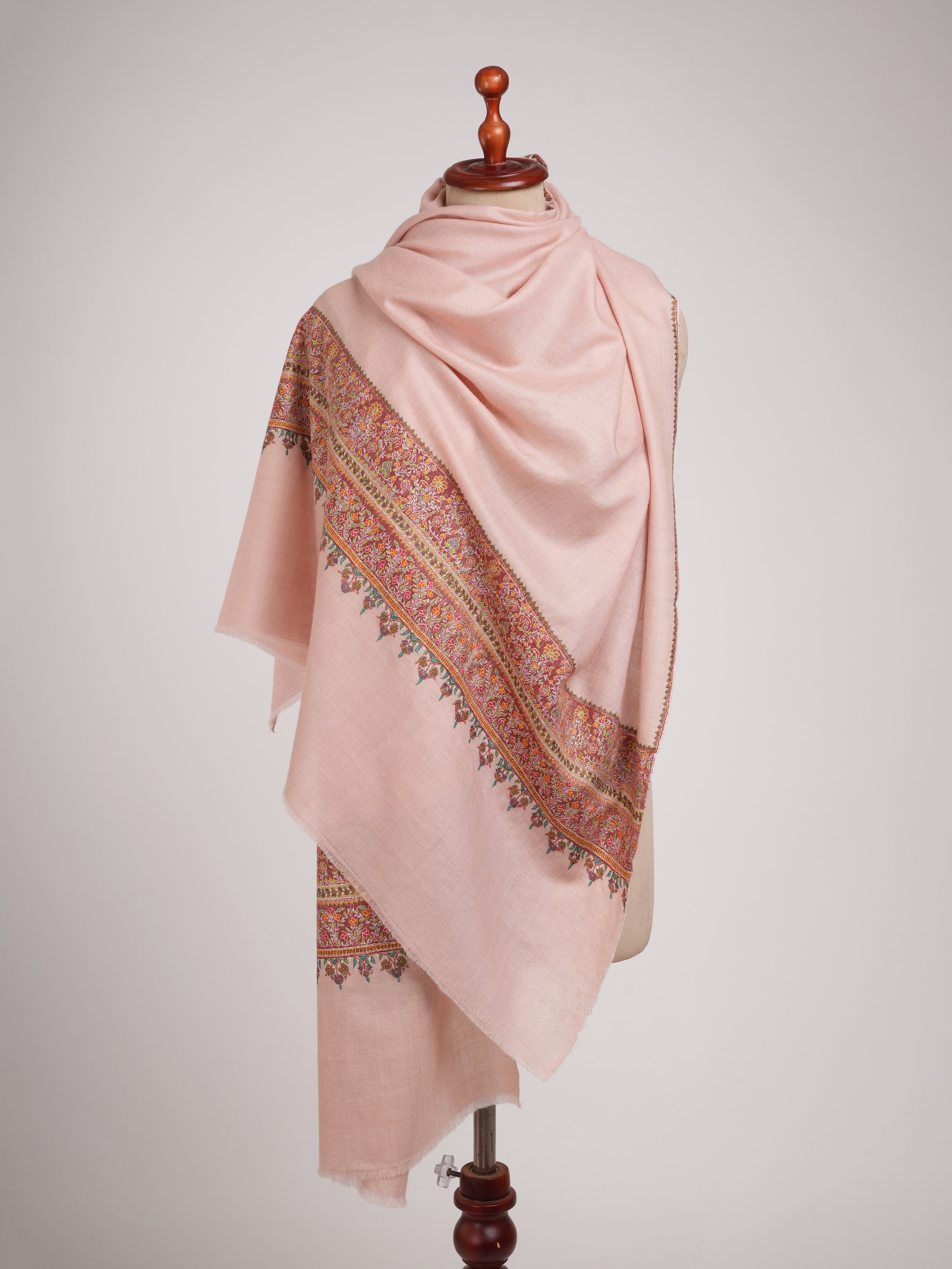 Baby Pink Palla Embroidery Pure Pashmina Shawl