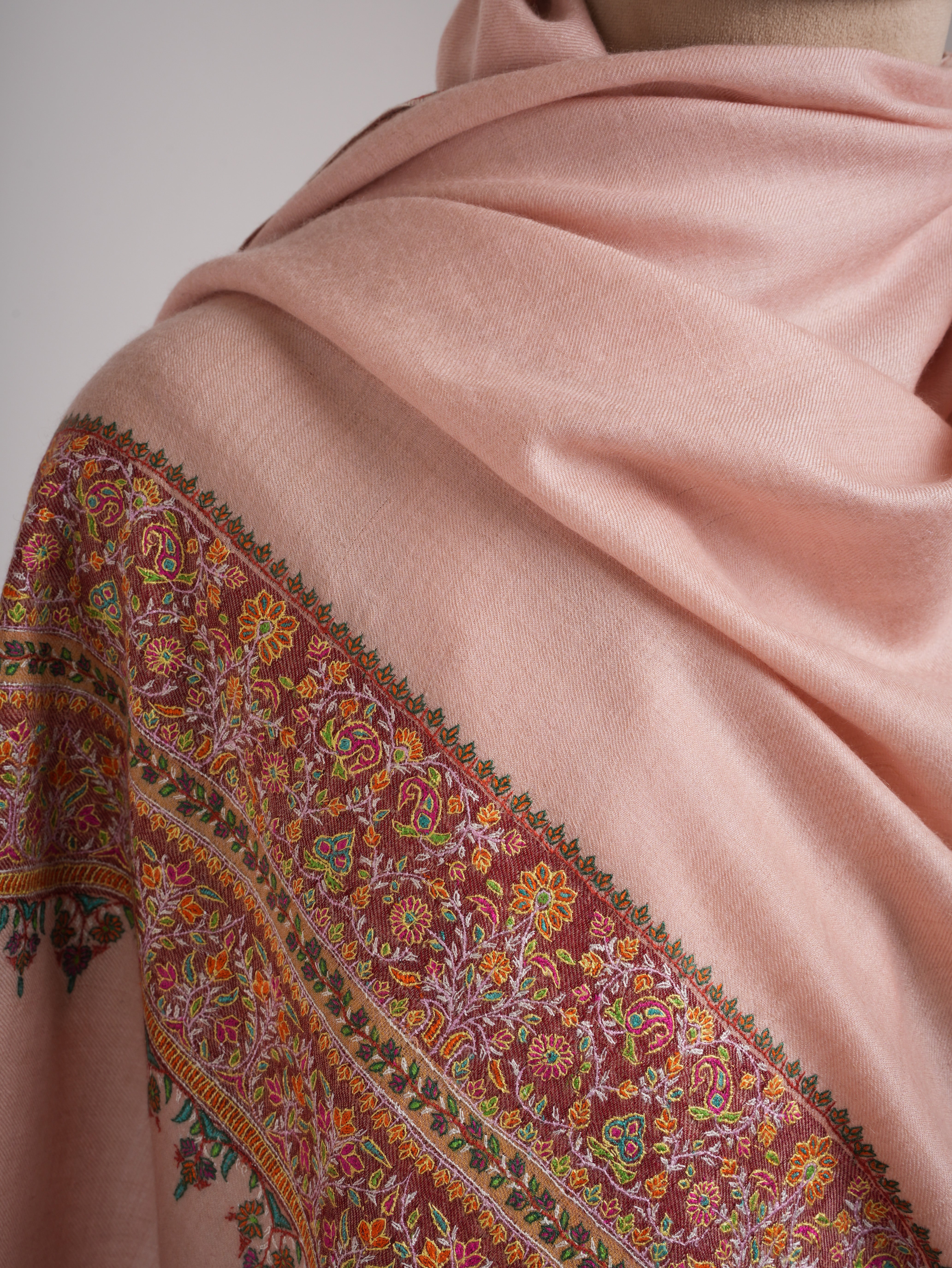 Baby Pink Palla Embroidery Pure Pashmina Shawl