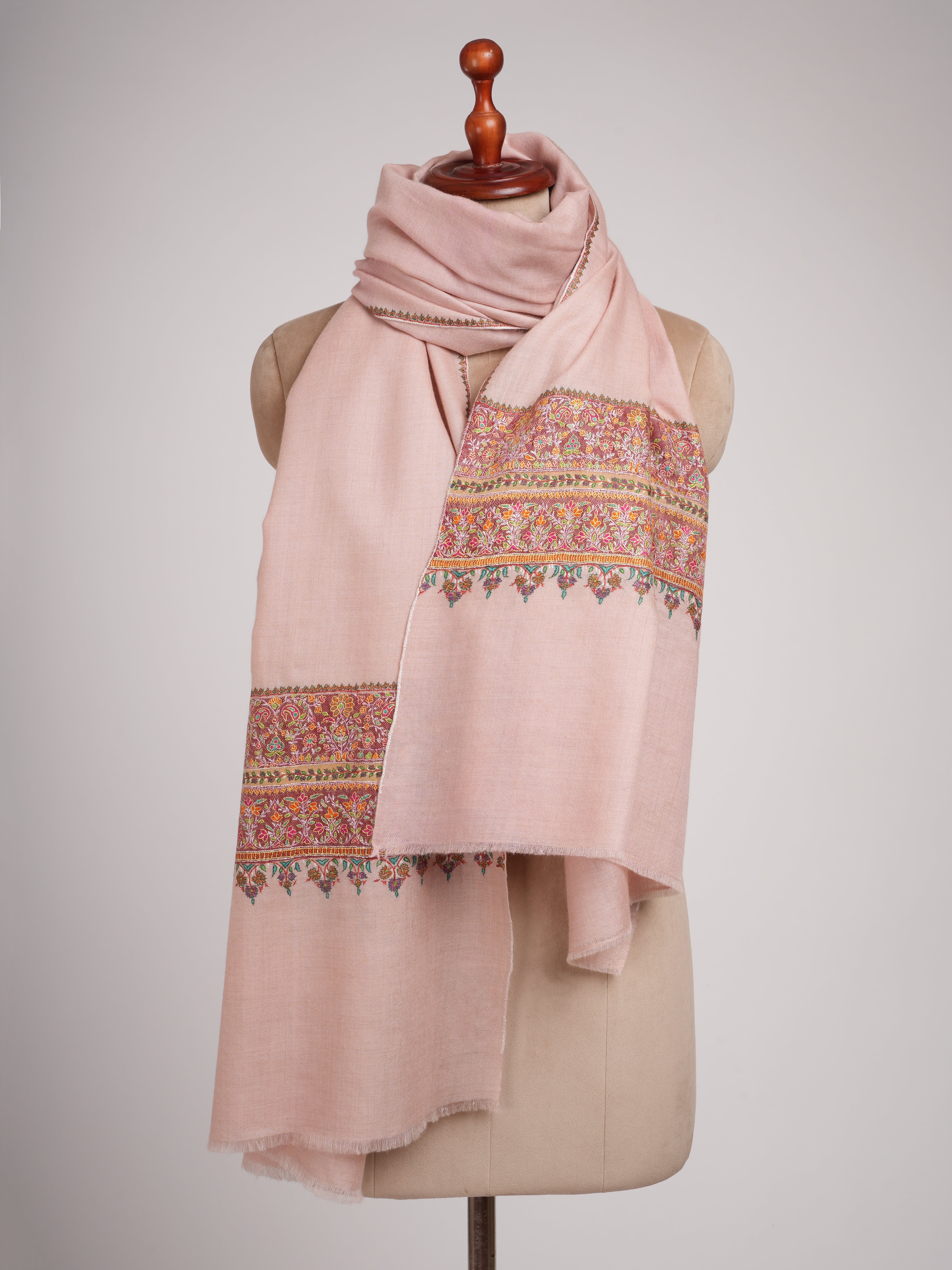 Baby Pink Palla Embroidery Pure Pashmina Shawl