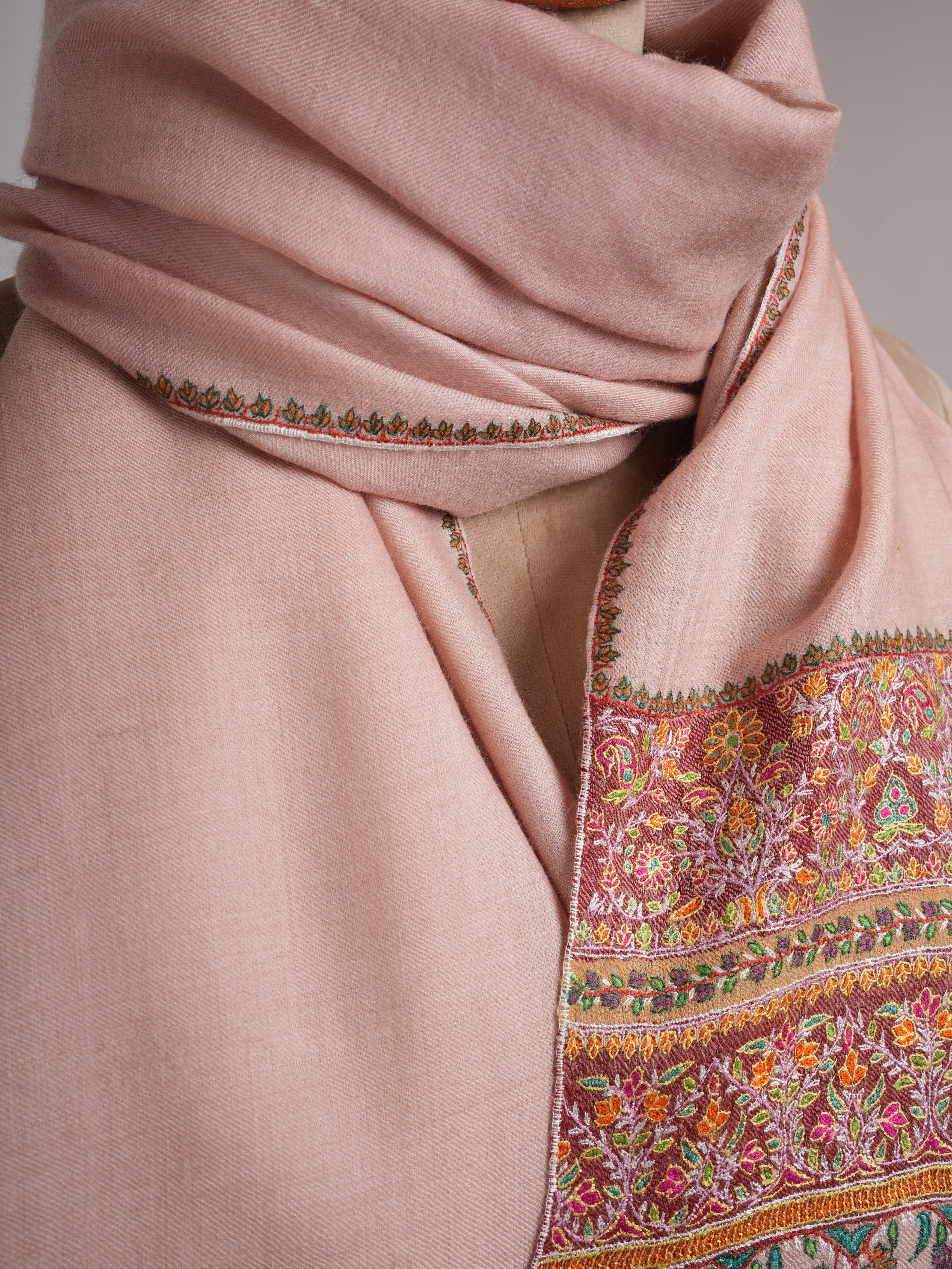 Baby Pink Palla Embroidery Pure Pashmina Shawl