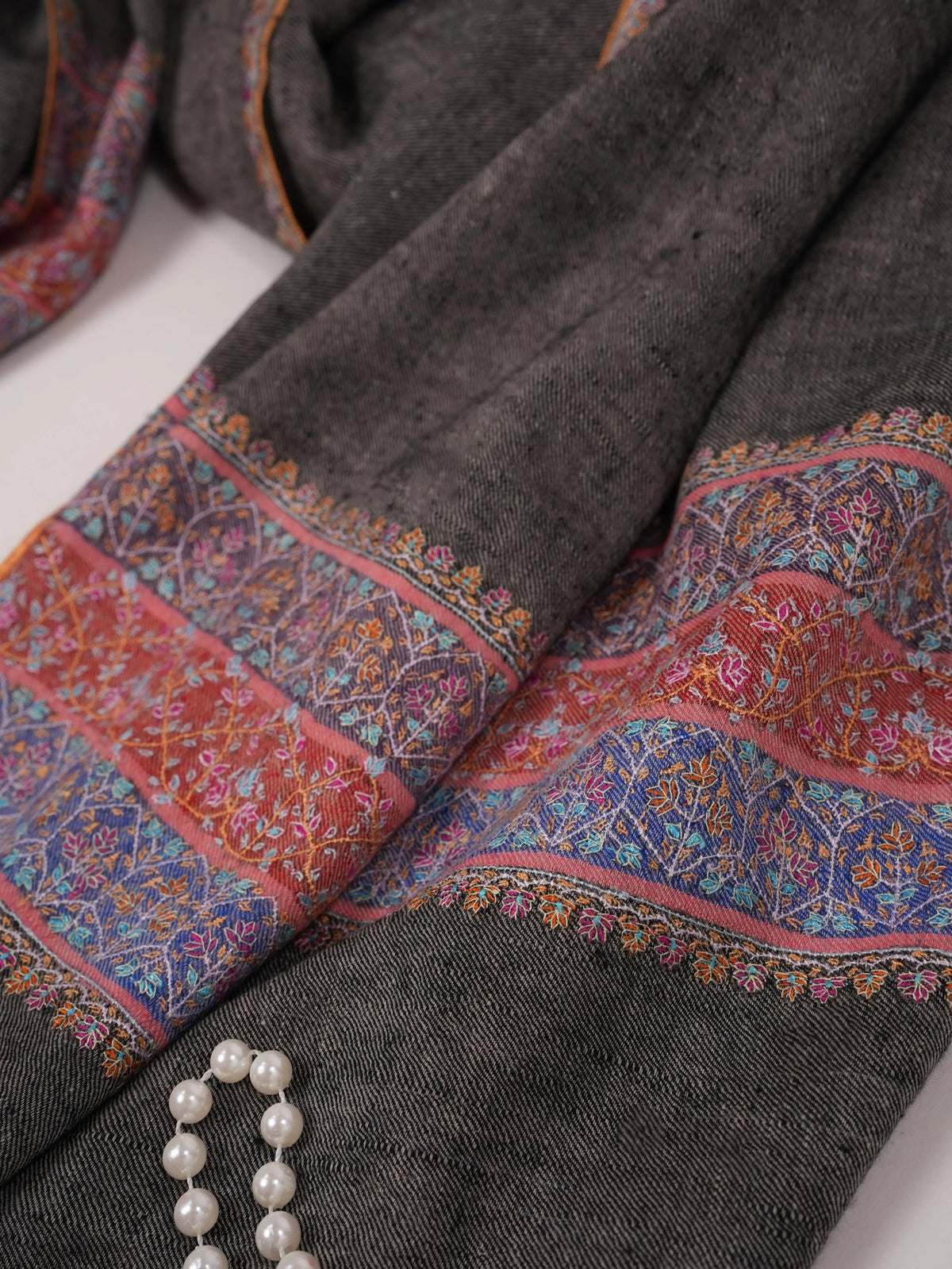 Black Kashmiri Shawl with Handwoven Pashmina Palldar Hand Embroidered Shahkaar.com