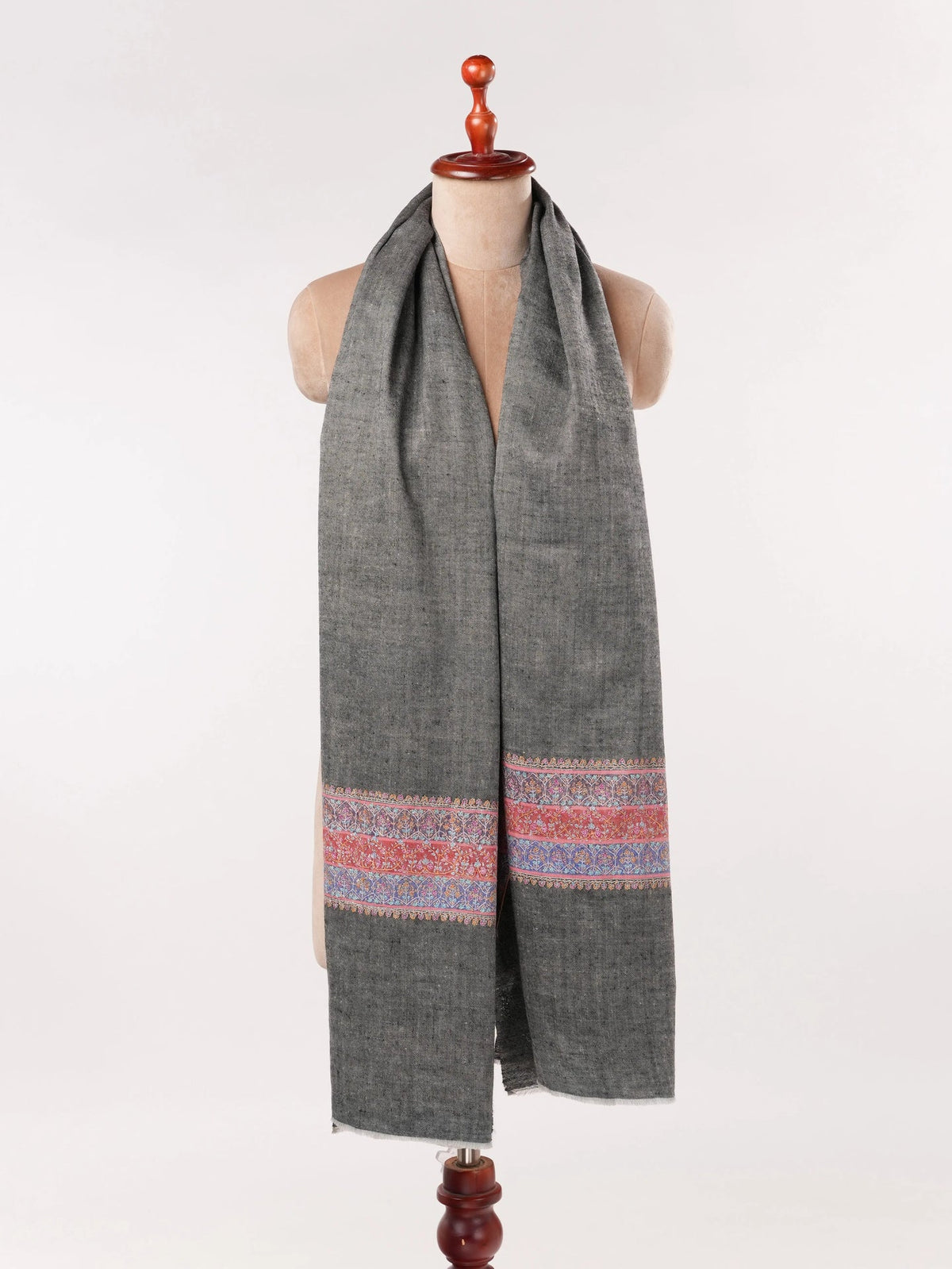 Black Kashmiri Shawl with Handwoven Pashmina Palldar Hand Embroidered Shahkaar.com