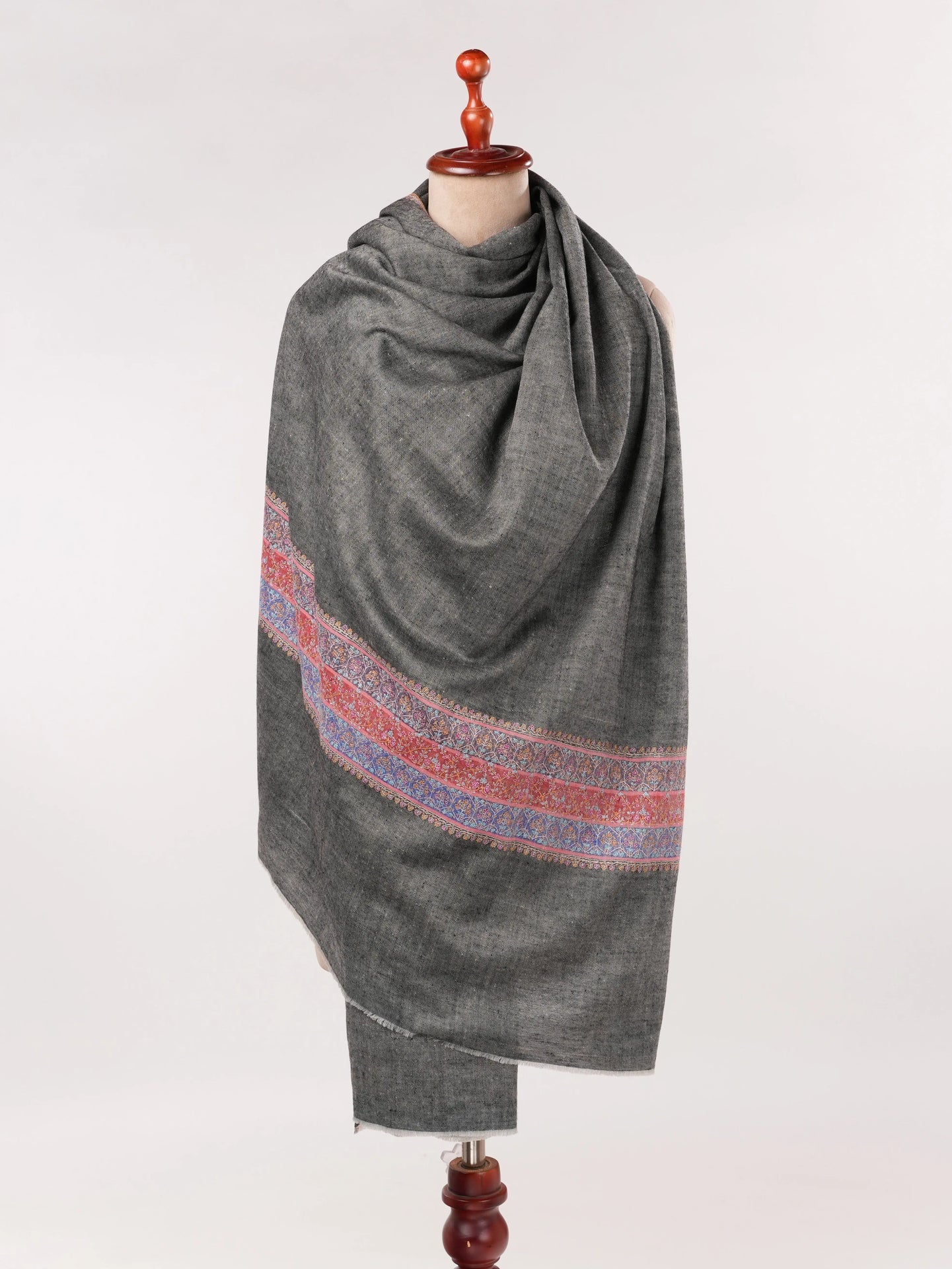 Black Kashmiri Shawl with Handwoven Pashmina Palldar Hand Embroidered Shahkaar.com