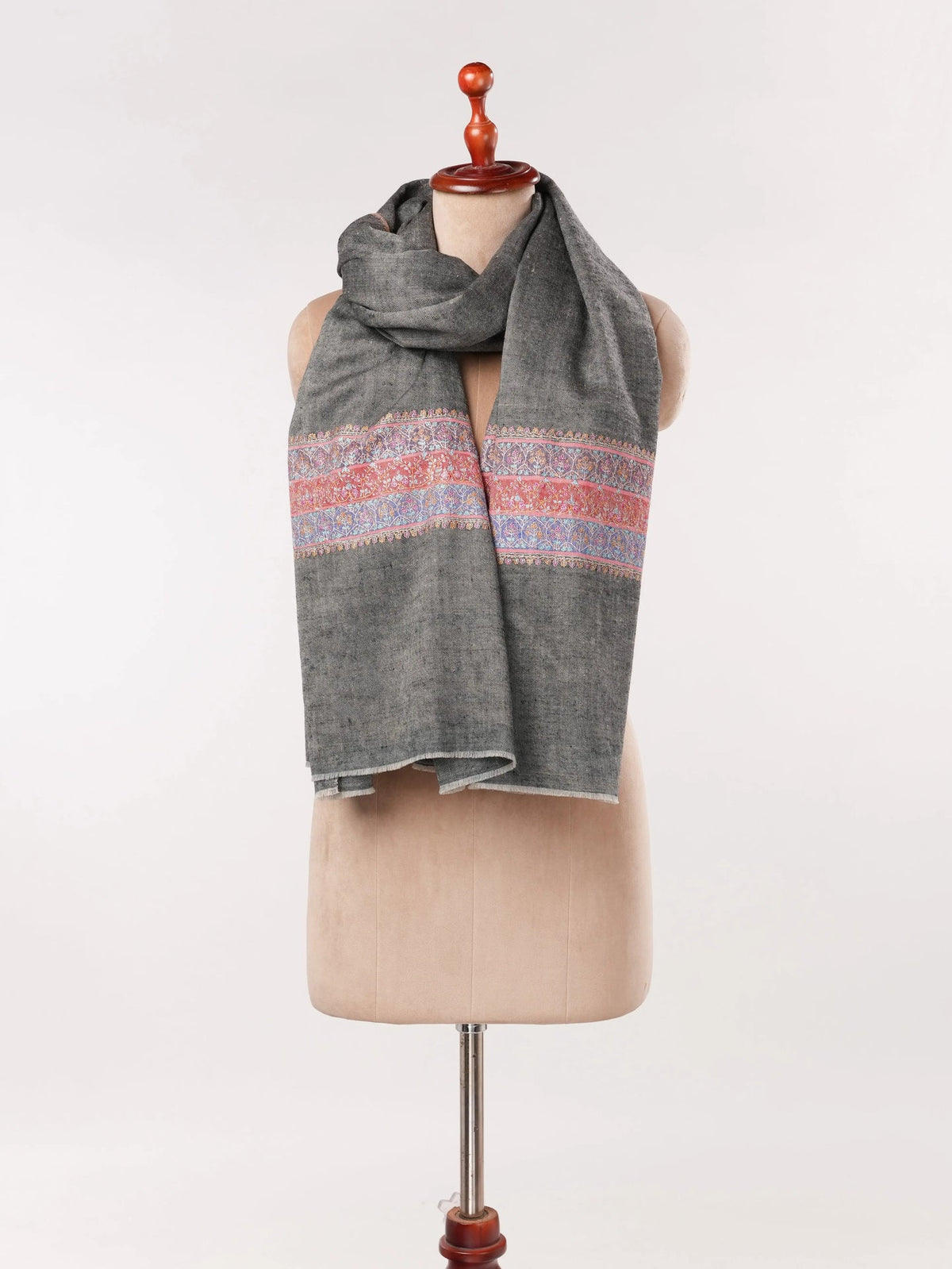 Black Kashmiri Shawl with Handwoven Pashmina Palldar Hand Embroidered Shahkaar.com