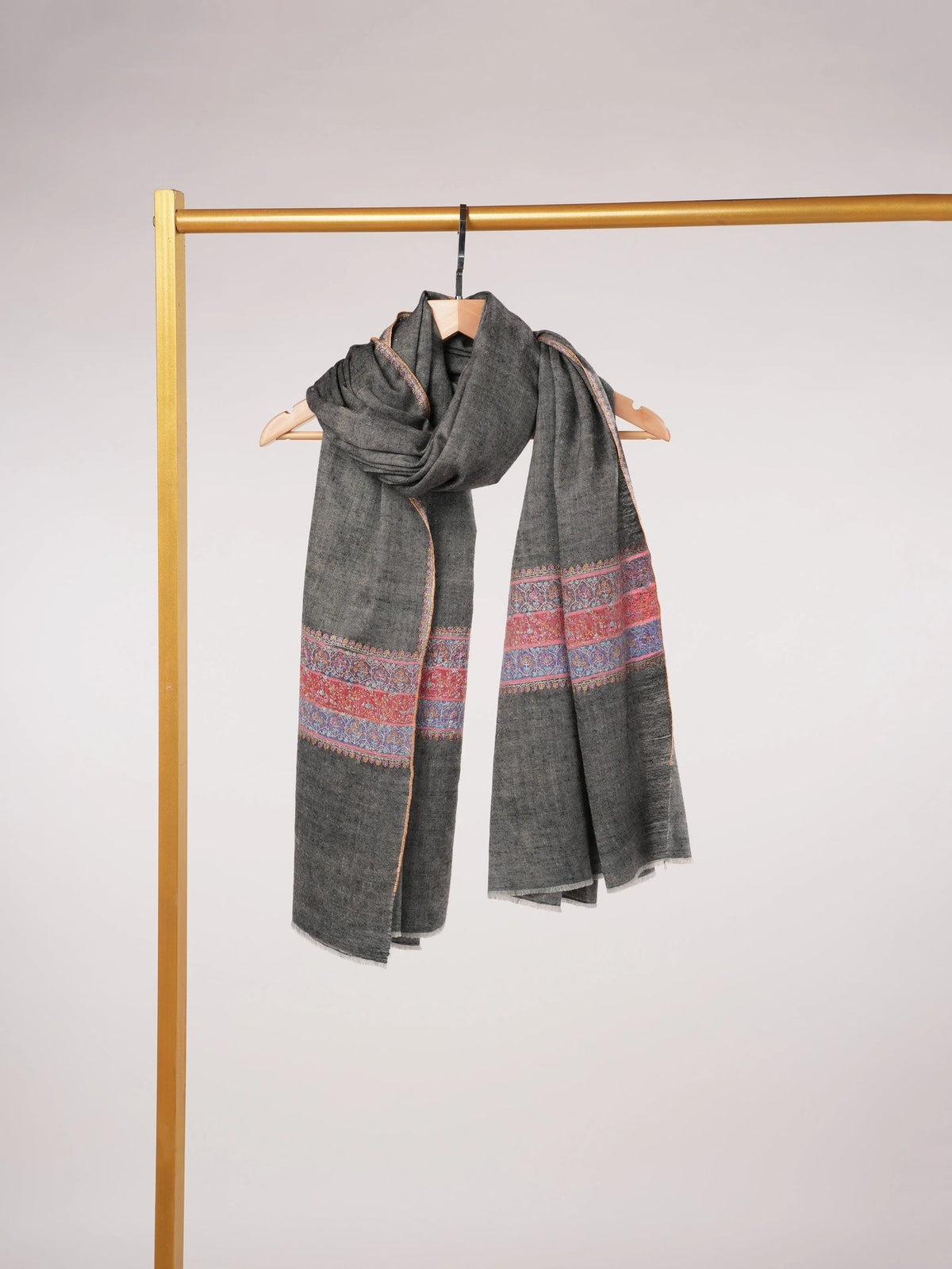 Black Kashmiri Shawl with Handwoven Pashmina Palldar Hand Embroidered Shahkaar.com