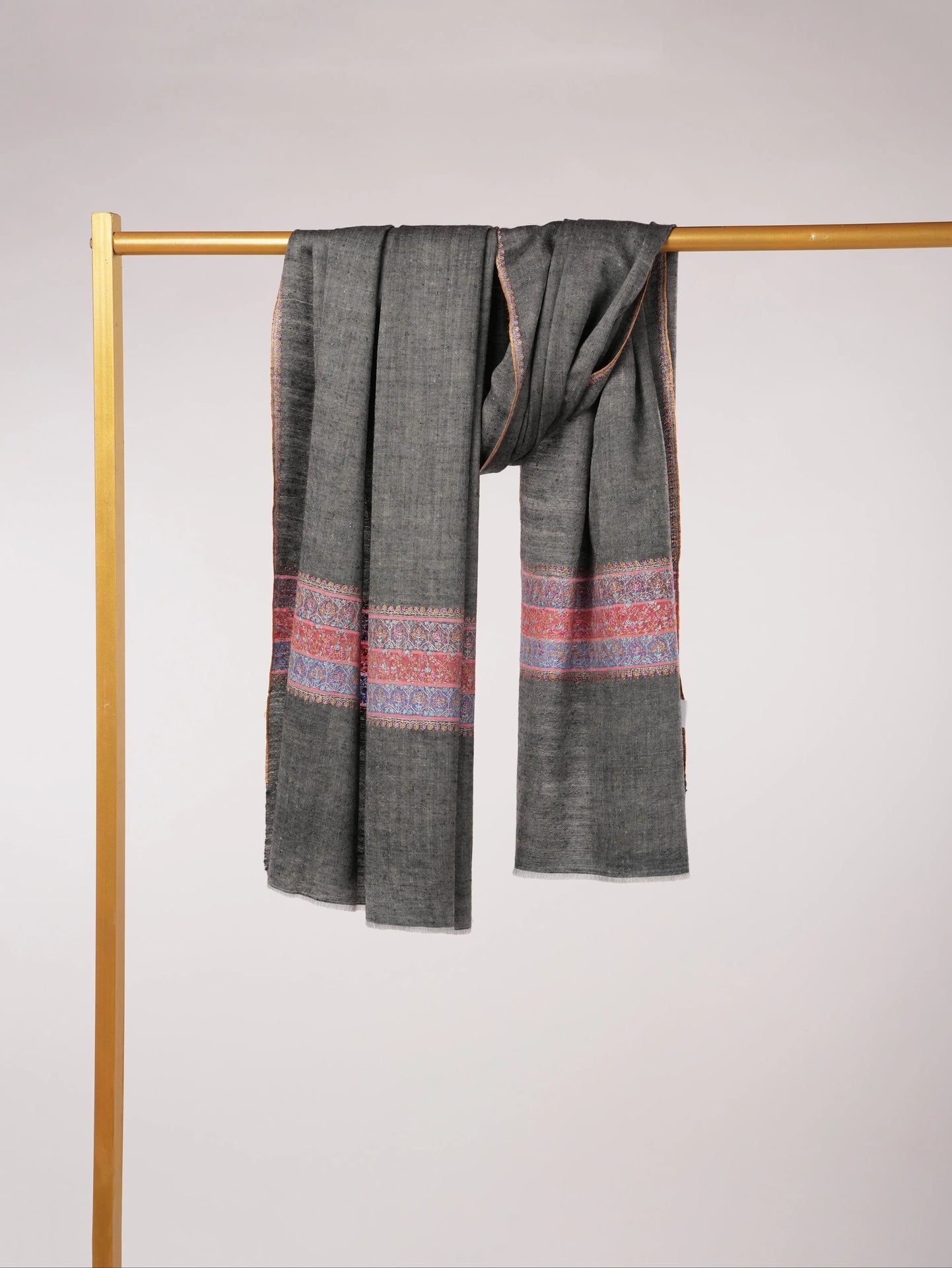 Black Kashmiri Shawl with Handwoven Pashmina Palldar Hand Embroidered Shahkaar.com
