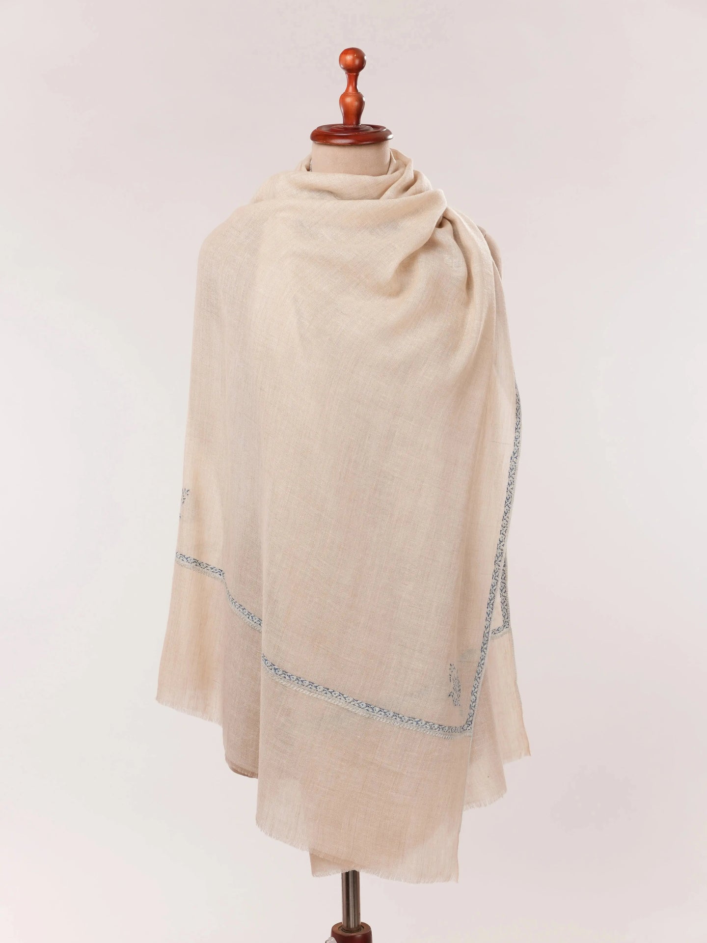 Natural Off White Hand Embroidered Authentic Cashmere Scarf Shahkaar.com
