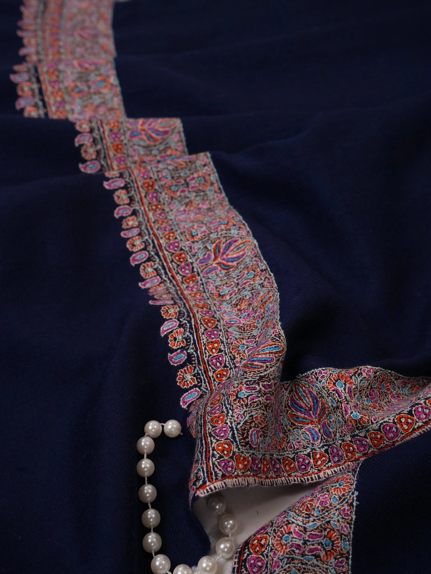 Navy Neemdaur Hand Embroidered Pure Pashmina Shawl Shahkaar.com