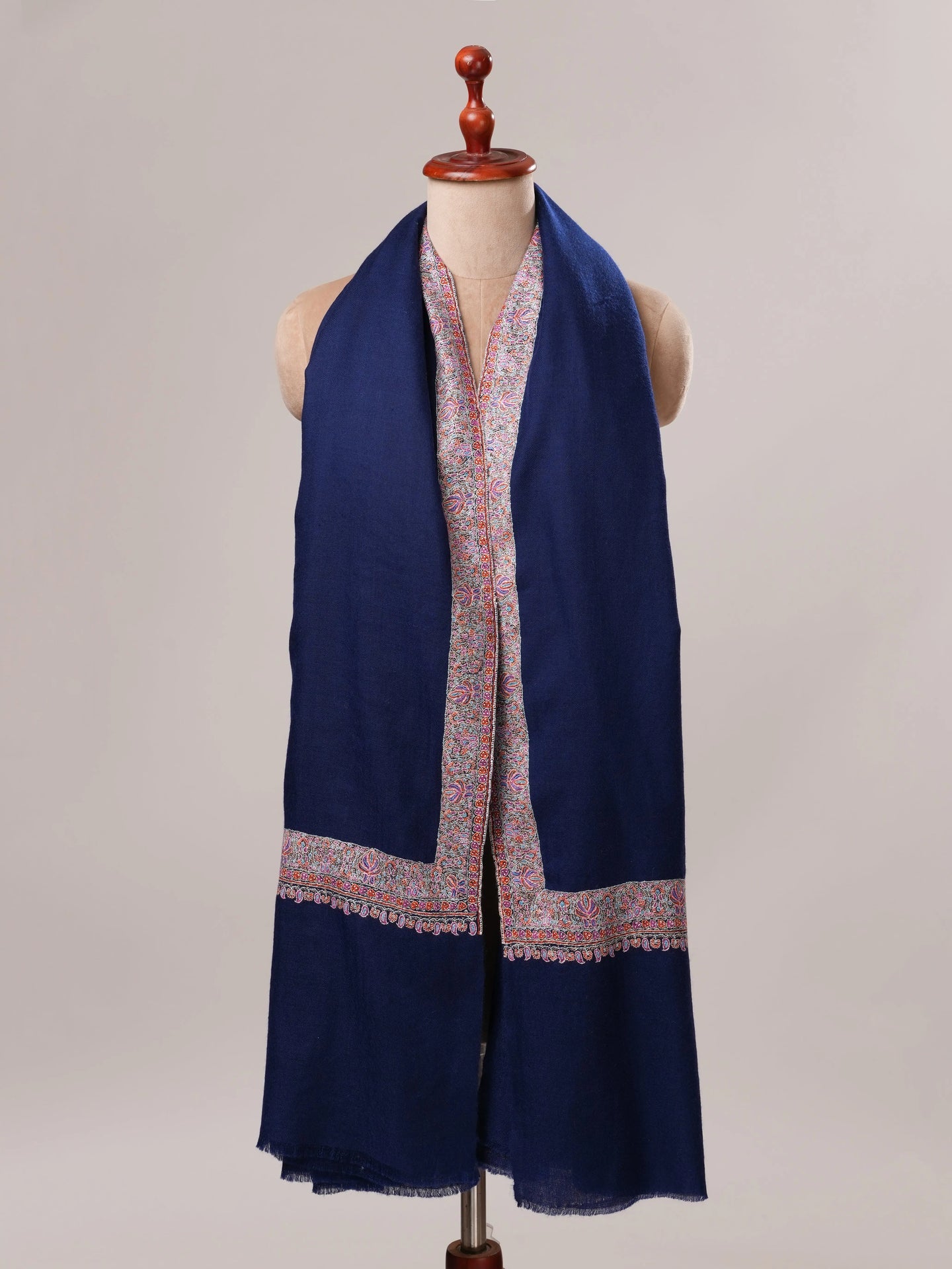 Navy Neemdaur Hand Embroidered Pure Pashmina Shawl Shahkaar.com