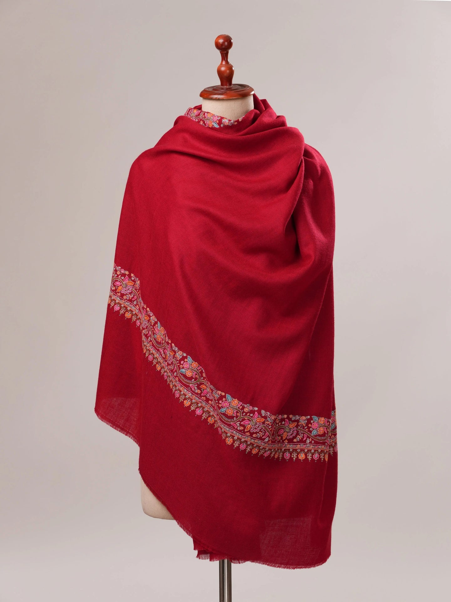 Red Neemdaur Hand Embroidered Pashmina Shawl Shahkaar.com