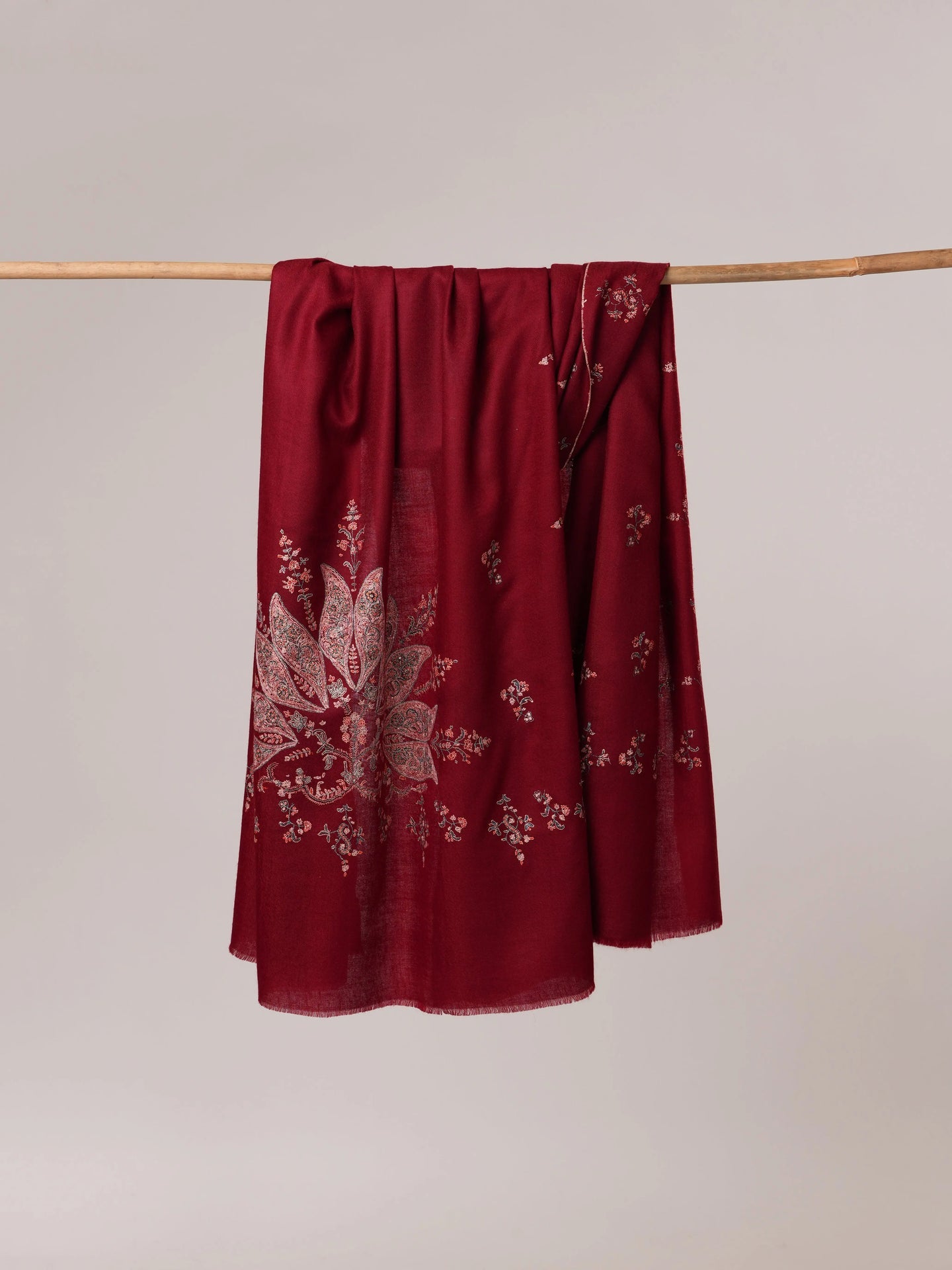 Maroon Soft Pashmina Shawl with Hand Embroidery Shahkaar.com