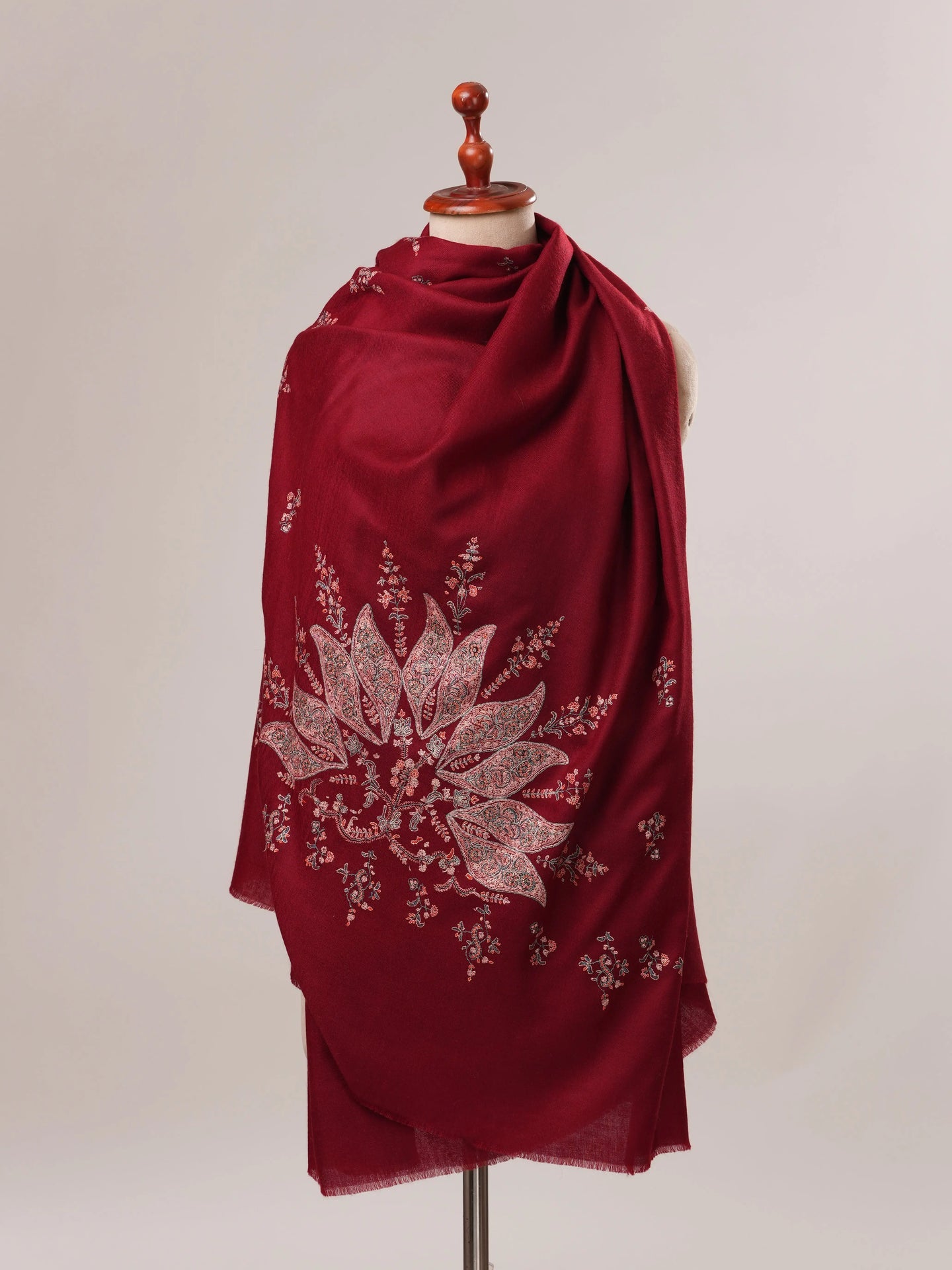 Maroon Soft Pashmina Shawl with Hand Embroidery Shahkaar.com