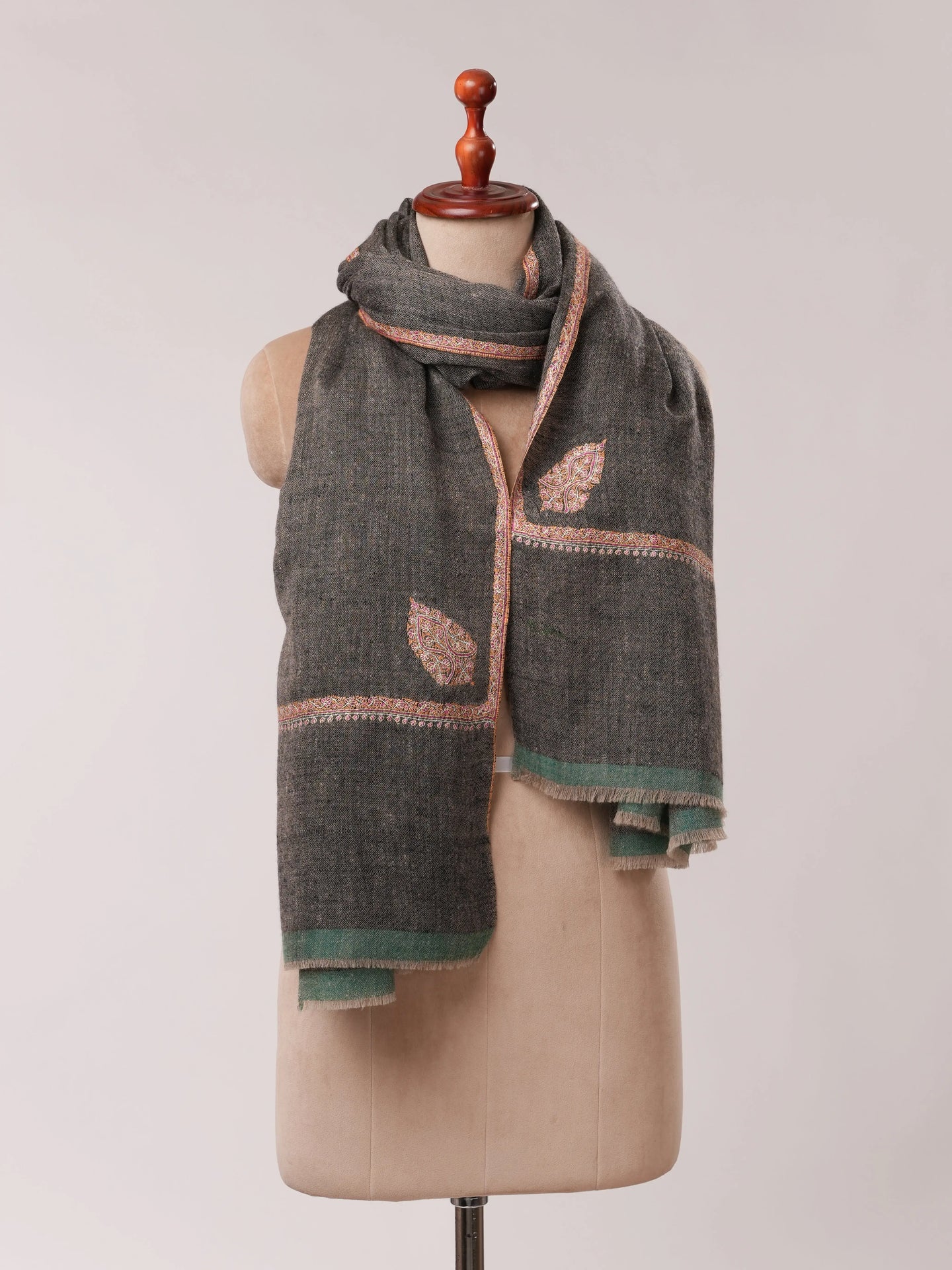 Black Pashmina Shawl with Bail Classic Hand Embroidery Shahkaar.com
