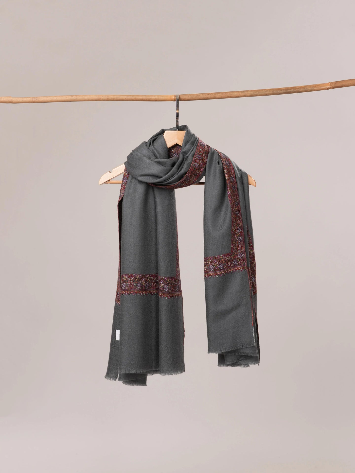 Grey Pure Pashmina Shawl with Neemdaur Hand Embroidery Shahkaar.com