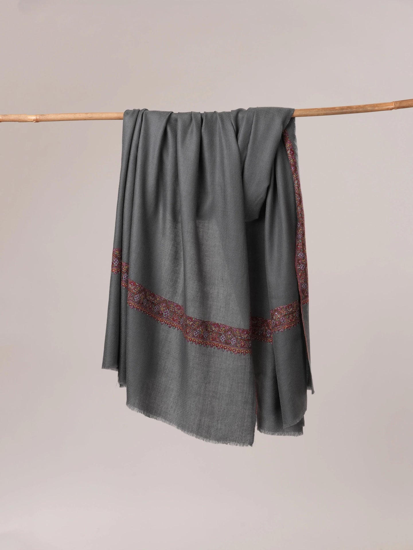 Grey Pure Pashmina Shawl with Neemdaur Hand Embroidery Shahkaar.com