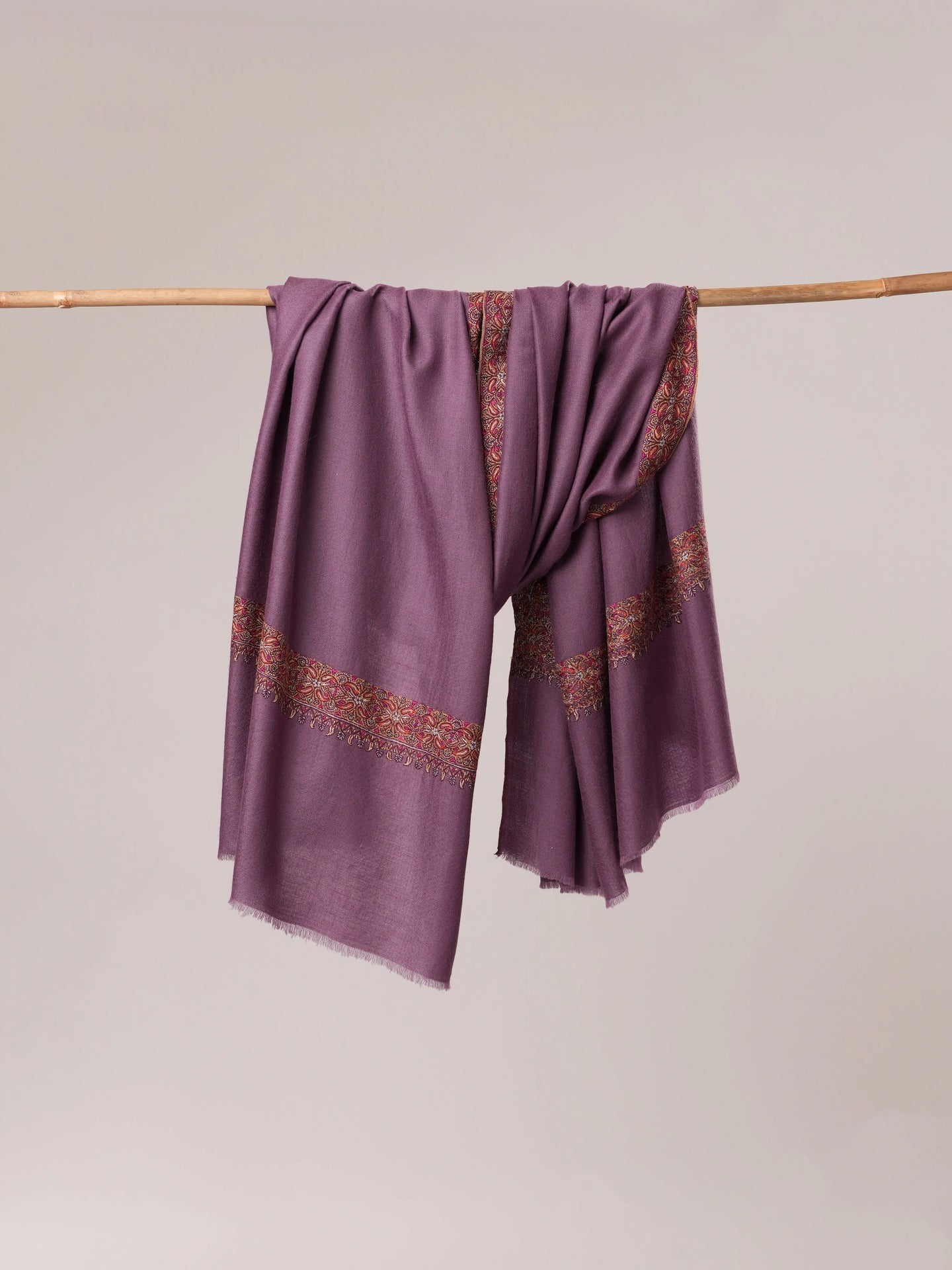 Mauve Pure Pashmina Shawl with Neemdaur Hand Embroidery Shahkaar.com